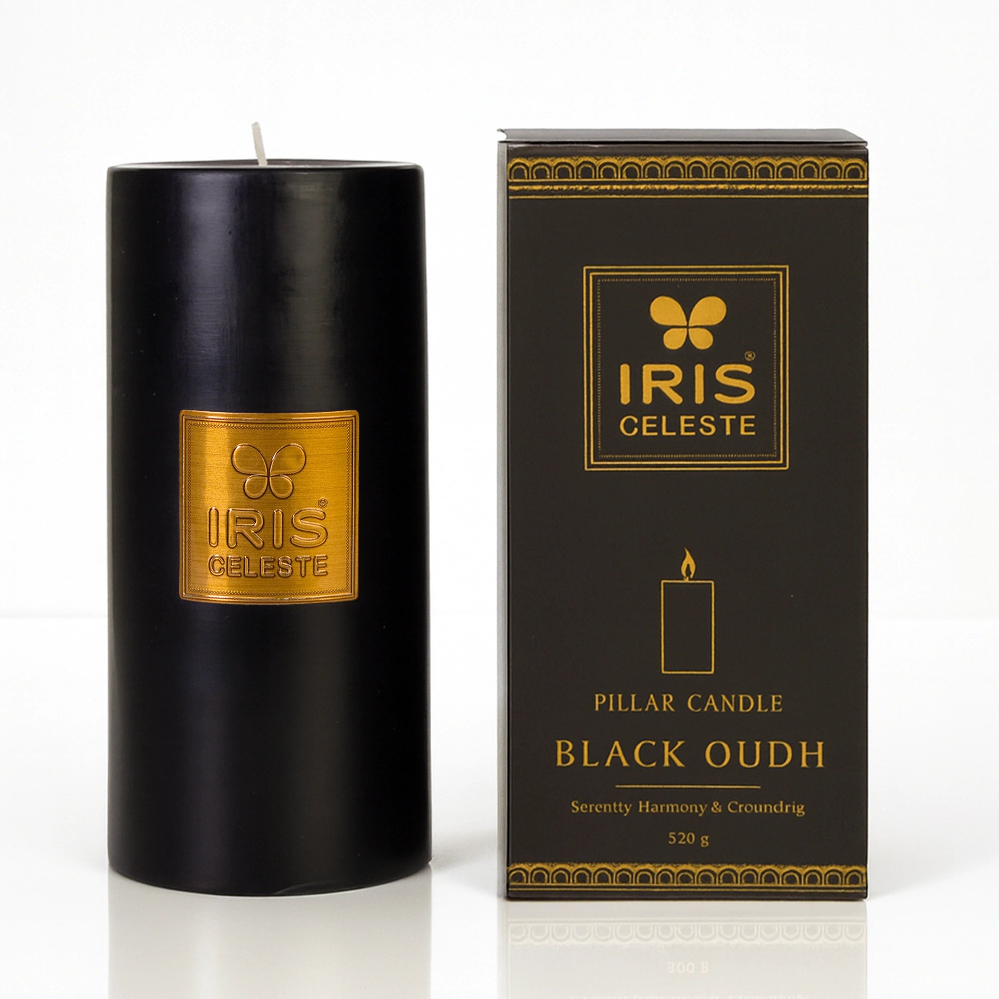 IRIS Celeste Black Oudh Scented Premium Pillar Candle | Large