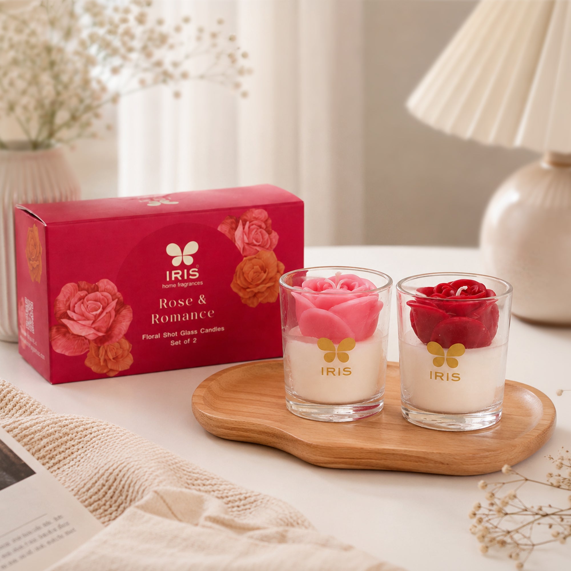 IRIS Floral Shot Glass Candles – Set of 2 | Rose & Romance