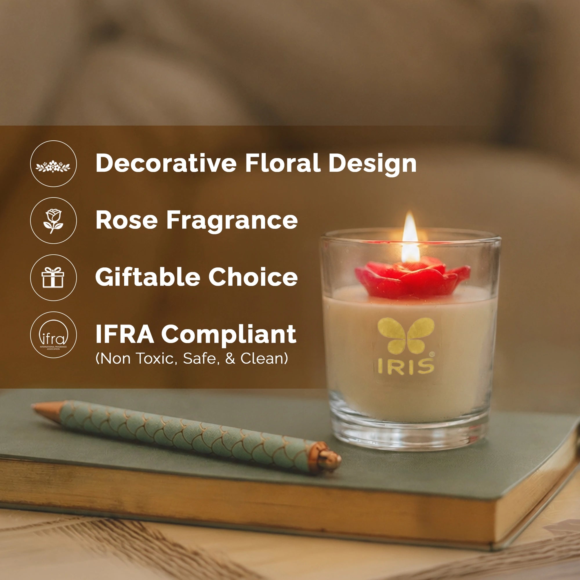 Floral Shot Glass Scented Candle Set |Timelss Rose Fragrance | Pack of 4