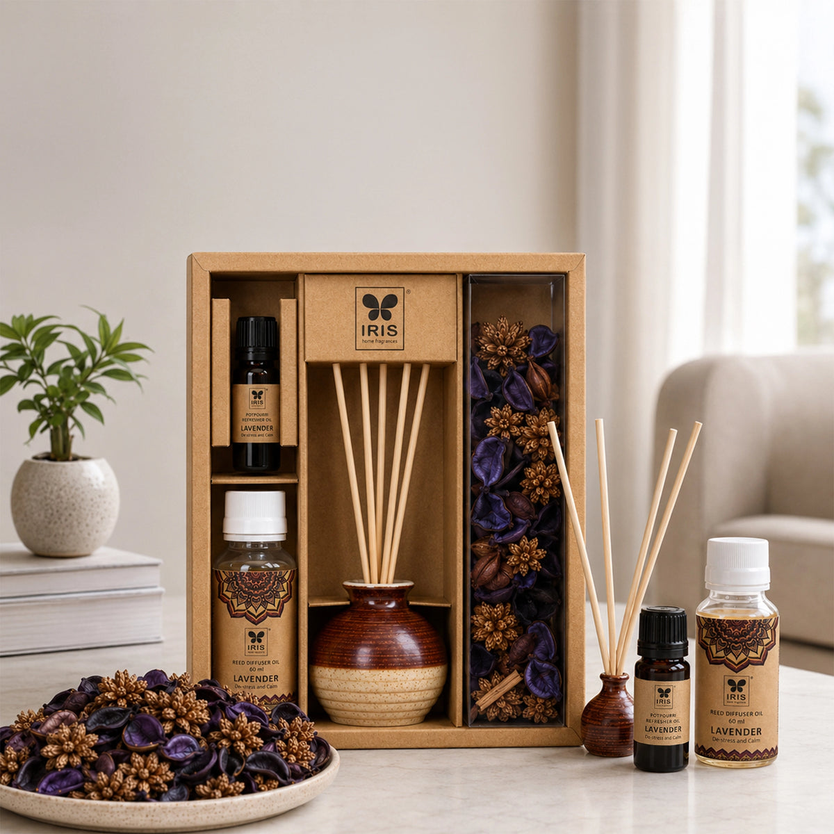 Lavender Fragrance Gift Set With Reed Diffuser & Potpourri for Home Decor & Gifting