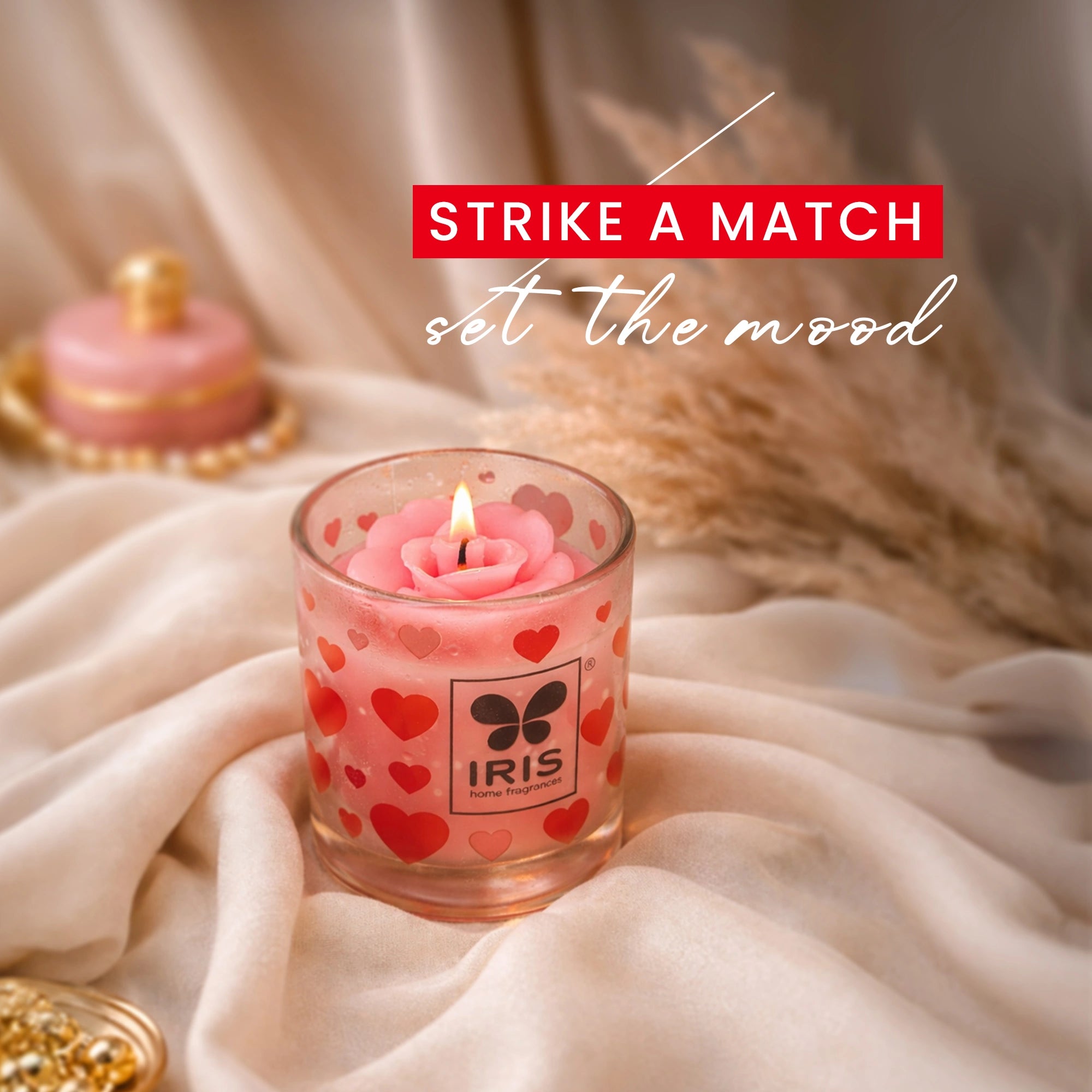 IRIS Blooming Hearts Shot Glass Candles | Burns 8 Hours Each| Pack of 3