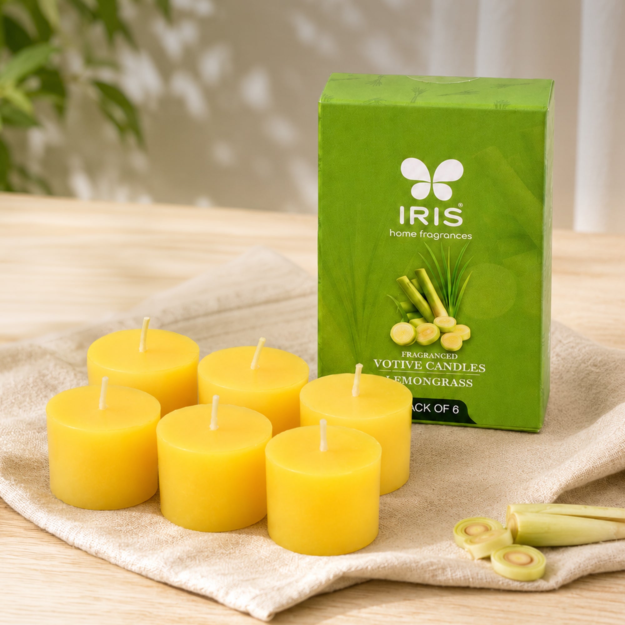 IRIS Lemongrass Fragranced Votive Candle | Yellow | Pack of 6