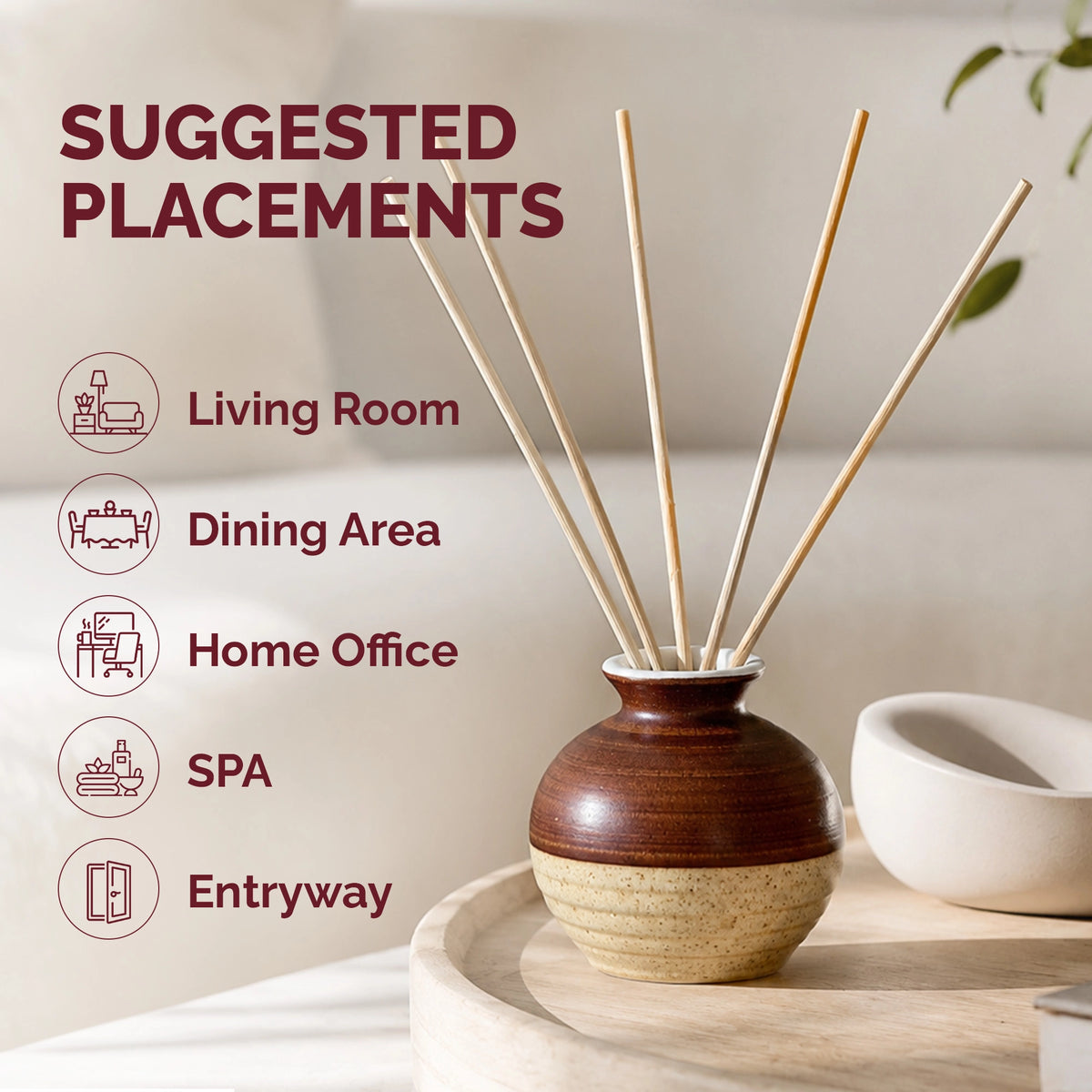 Lavender ceramic aroma reed diffuser in ethnic packaging with 60ml fragrance oil