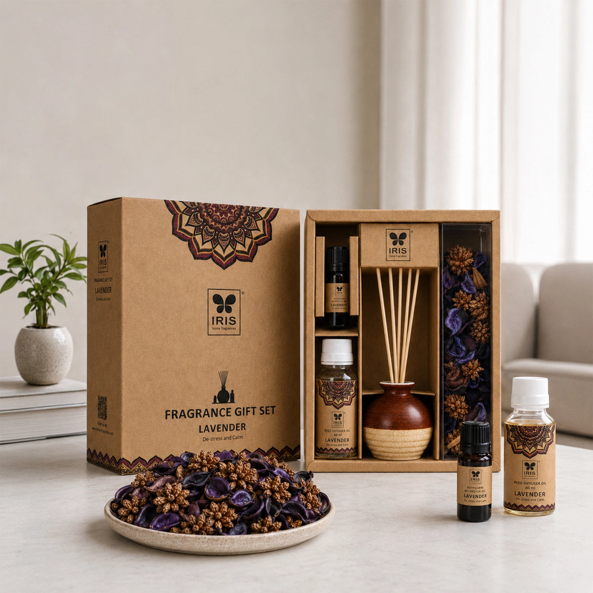 Lavender Fragrance Gift Set With Reed Diffuser & Potpourri for Home Decor & Gifting