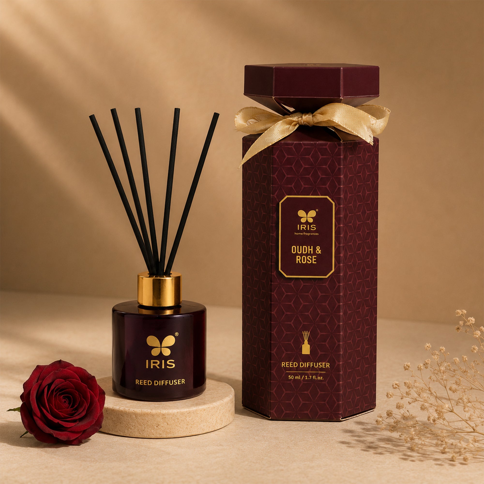 IRIS Reed Diffuser Set – Rose & Oudh | 50mL