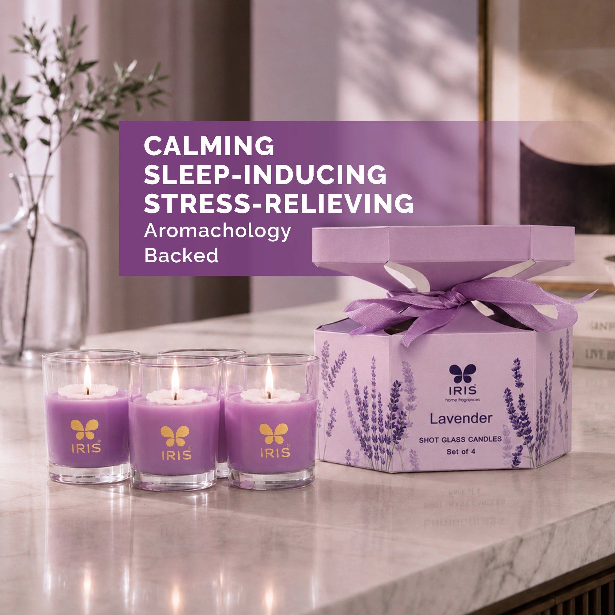 Lavender Scented Shot Glass Candle Gift Set | Pack of 4 |