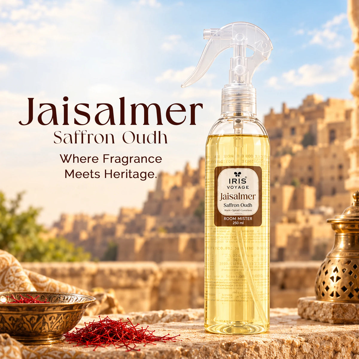 IRIS Voyage Jaisalmer | Saffron Oudh Fragrance Room Mister 250 ml Upto 1200 Sprays