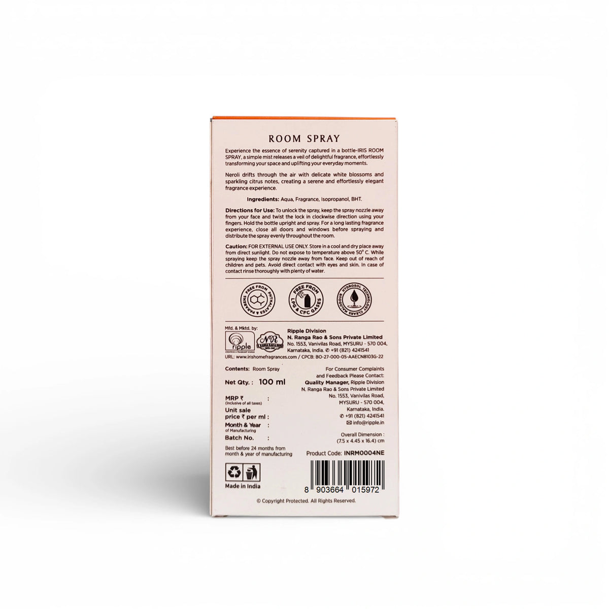 Fresh neroli fragrance room mister for indoor spaces