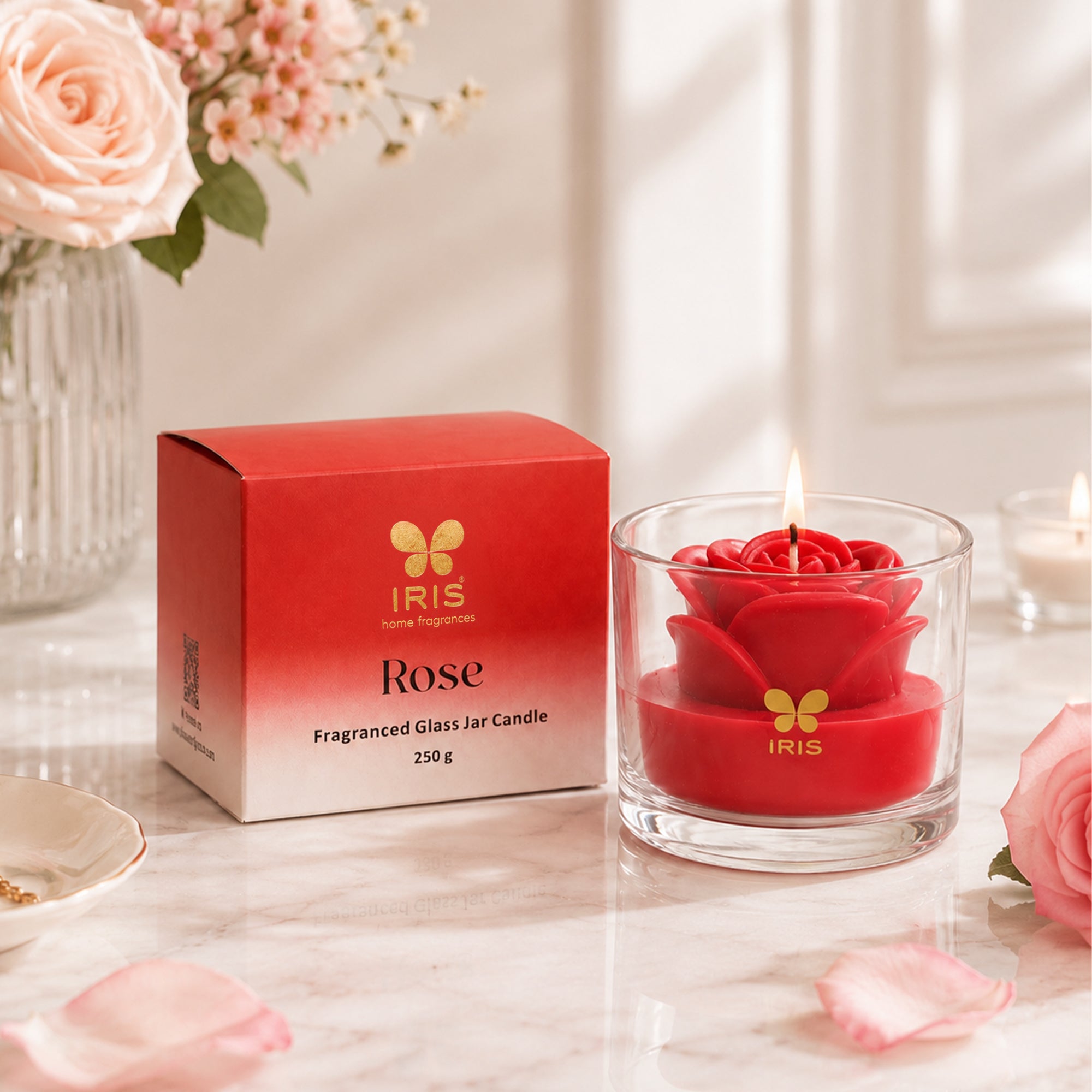 IRIS Rose Scented Glass Jar Candle