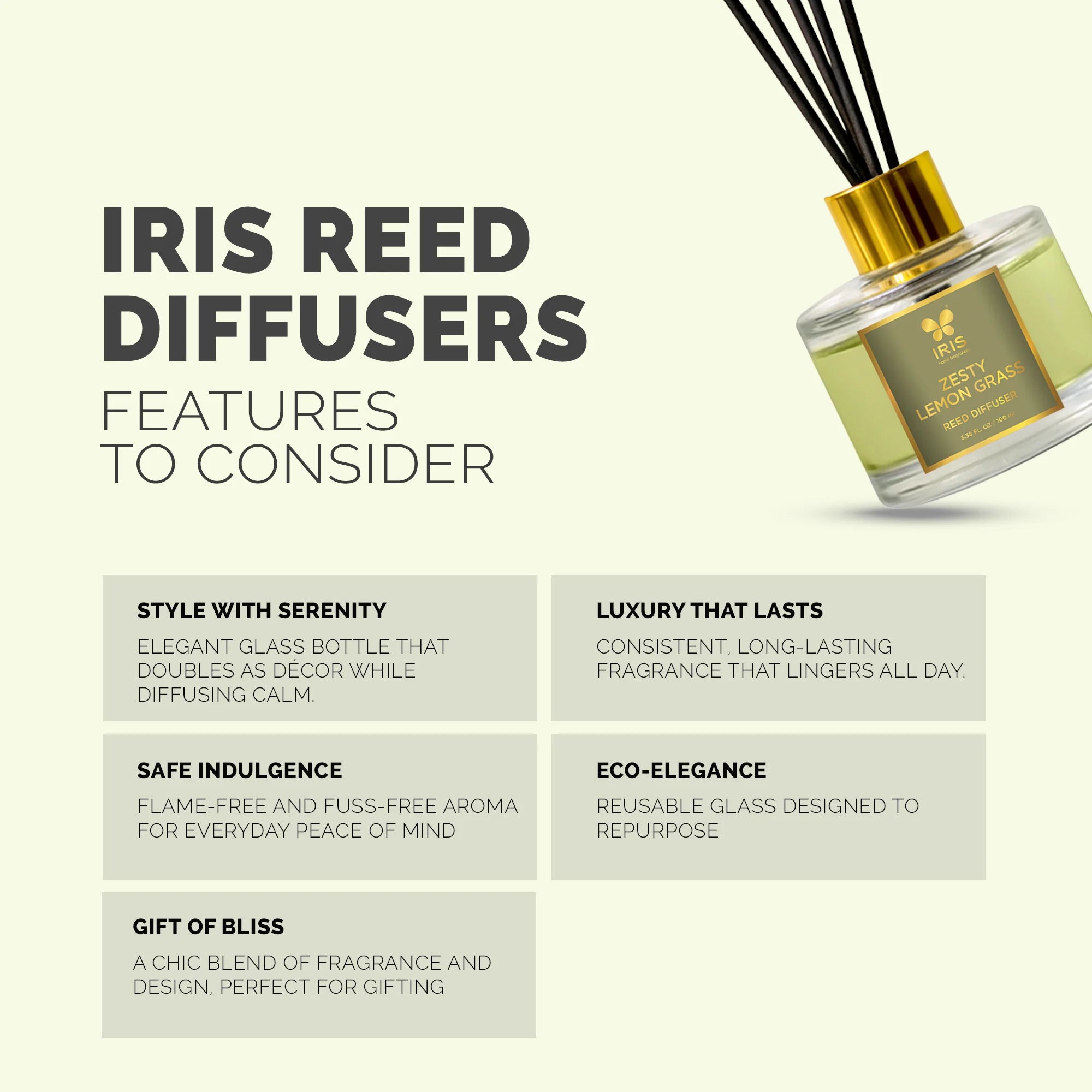 IRIS Zesty Lemongrass Aroma Reed Diffuser Set