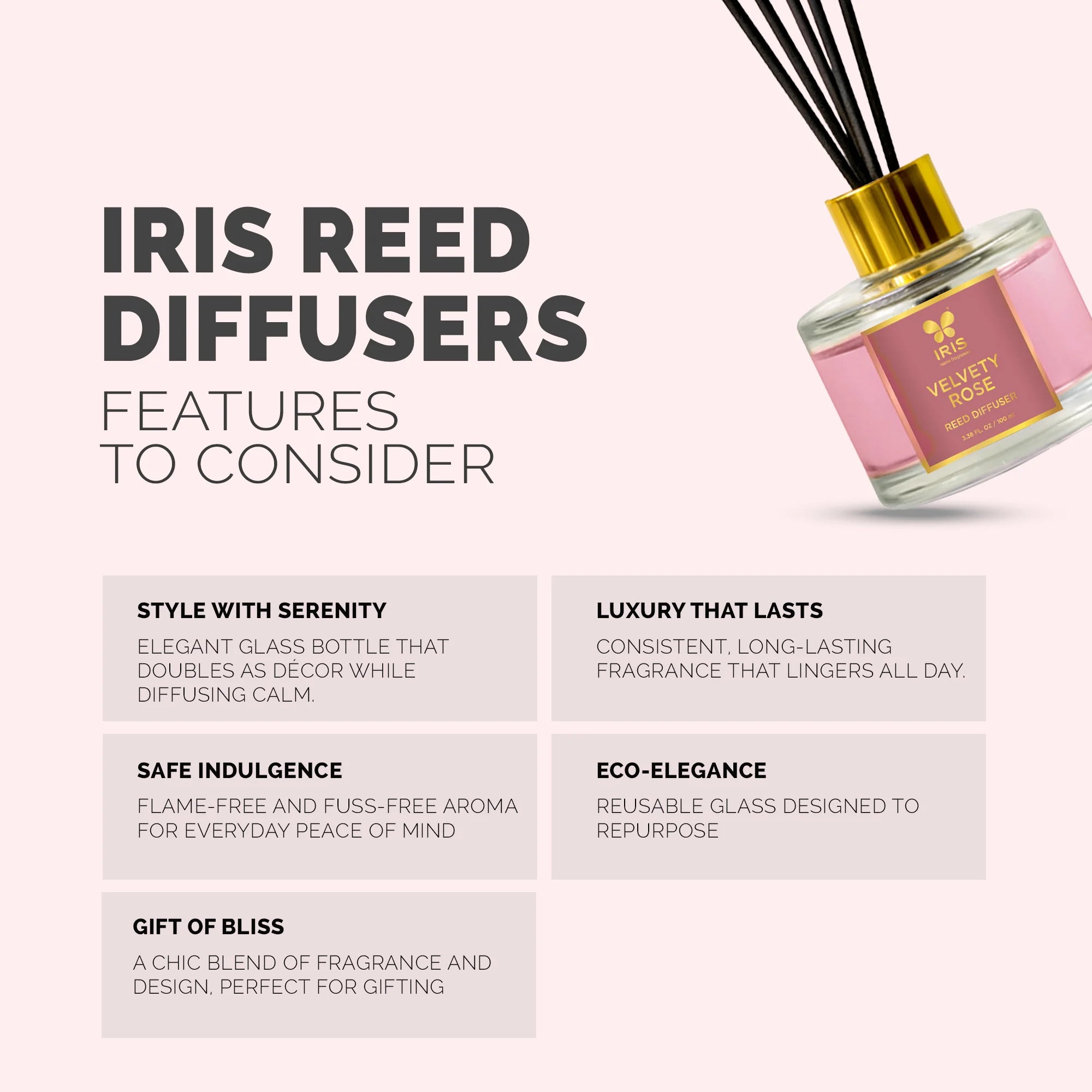 IRIS Velvety Rose Aroma Reed Diffuser Set