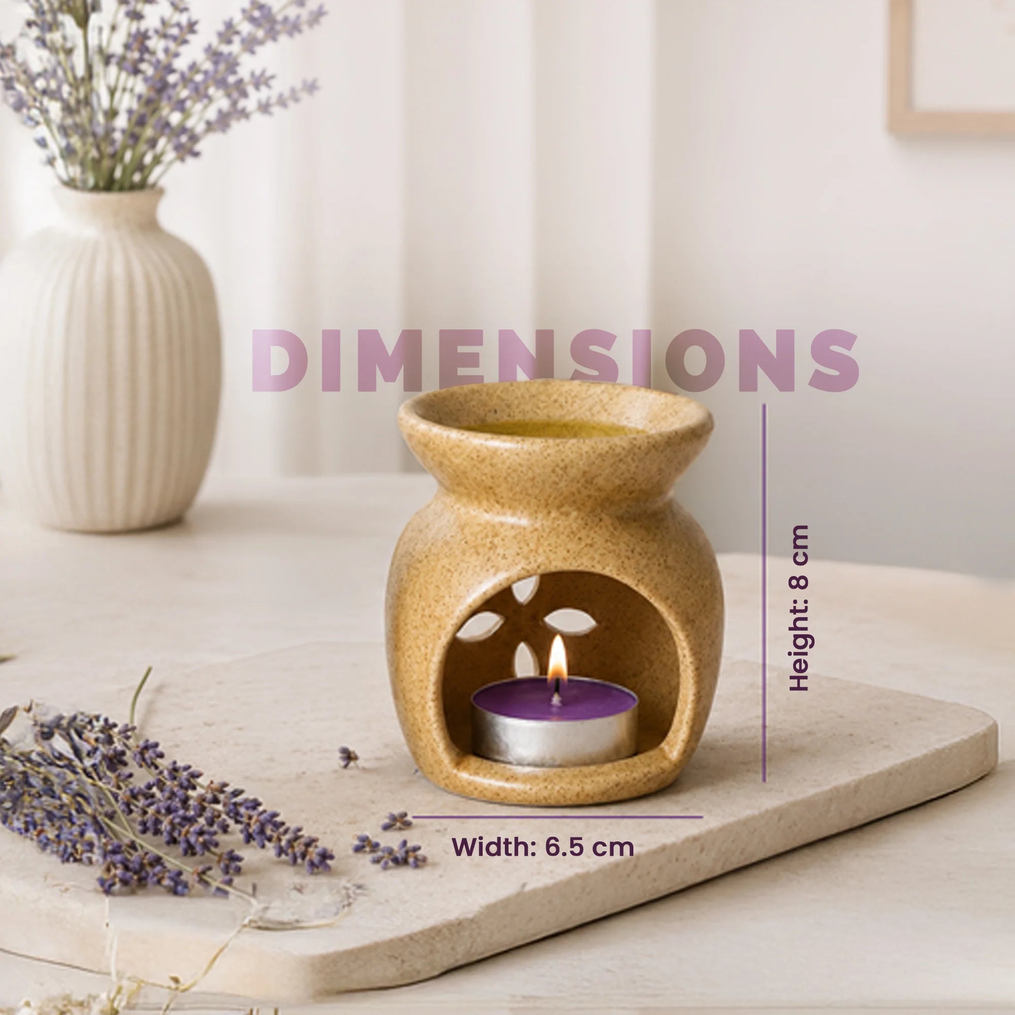 Lavender Aroma Diffuser Set | Ceramic Burner with Fragrance Oil & Tealights