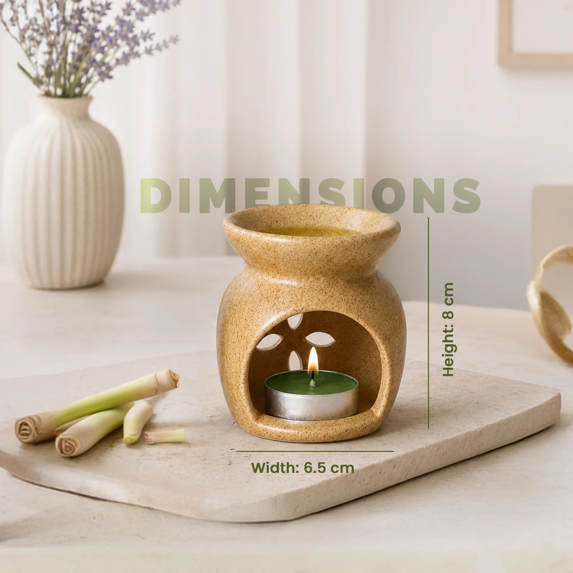 Lemongrass Aroma Diffuser Set | Ceramic Burner with Fragrance Oil & Tealights