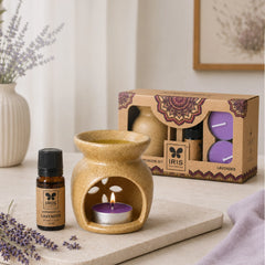 Lavender Aroma Diffuser Set | Ceramic Burner with Fragrance Oil & Tealights