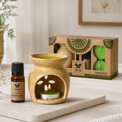 Lemongrass Aroma Diffuser Set | Ceramic Burner with Fragrance Oil & Tealights