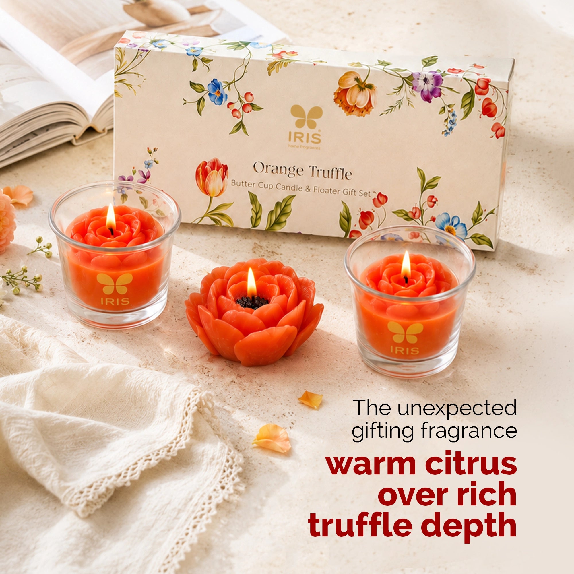 Butter Cup & Floating Scented Candle Gift Set | Orange Truffle - A Luscious & Indulgent Aroma