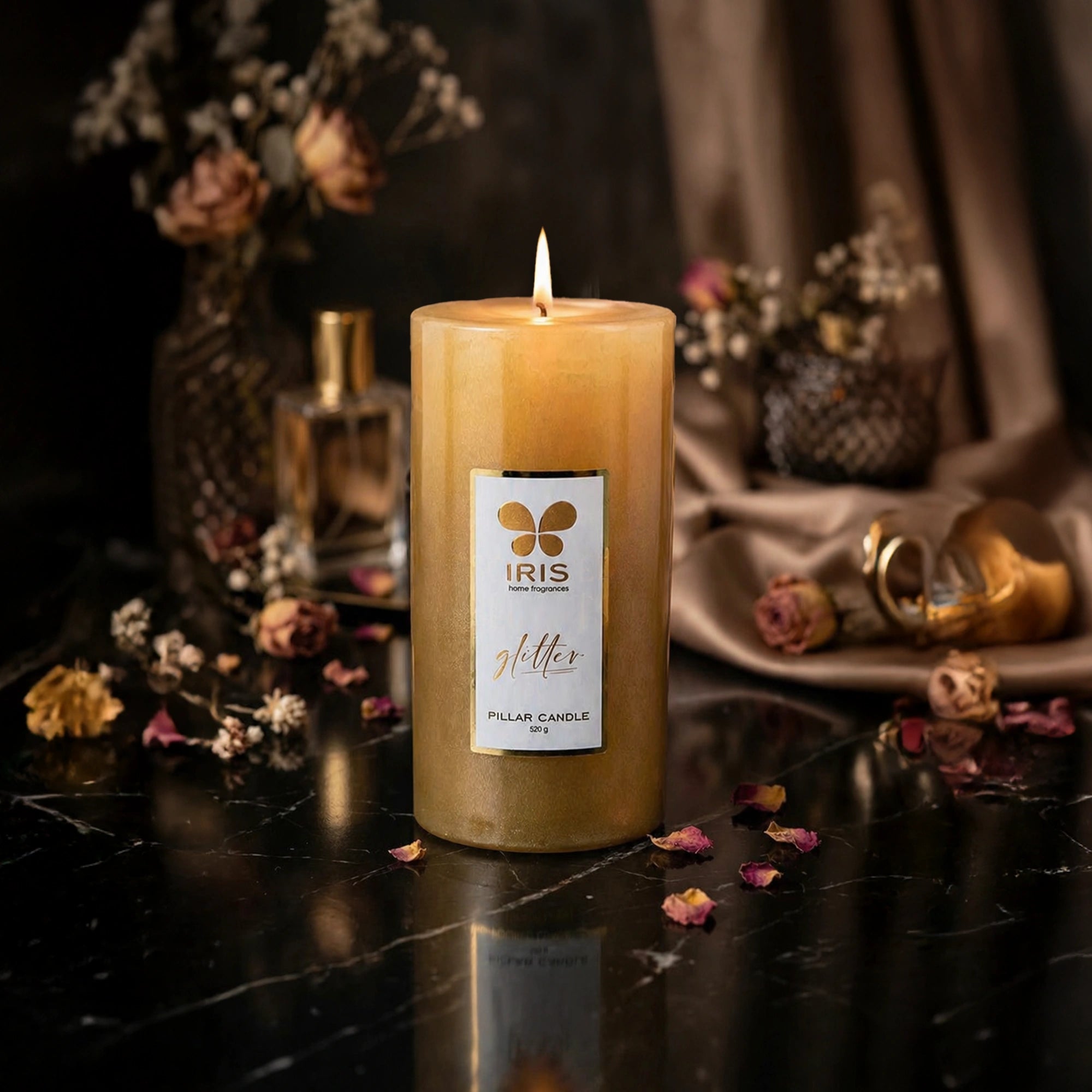 IRIS Gold Lacquered Glitter Candle 