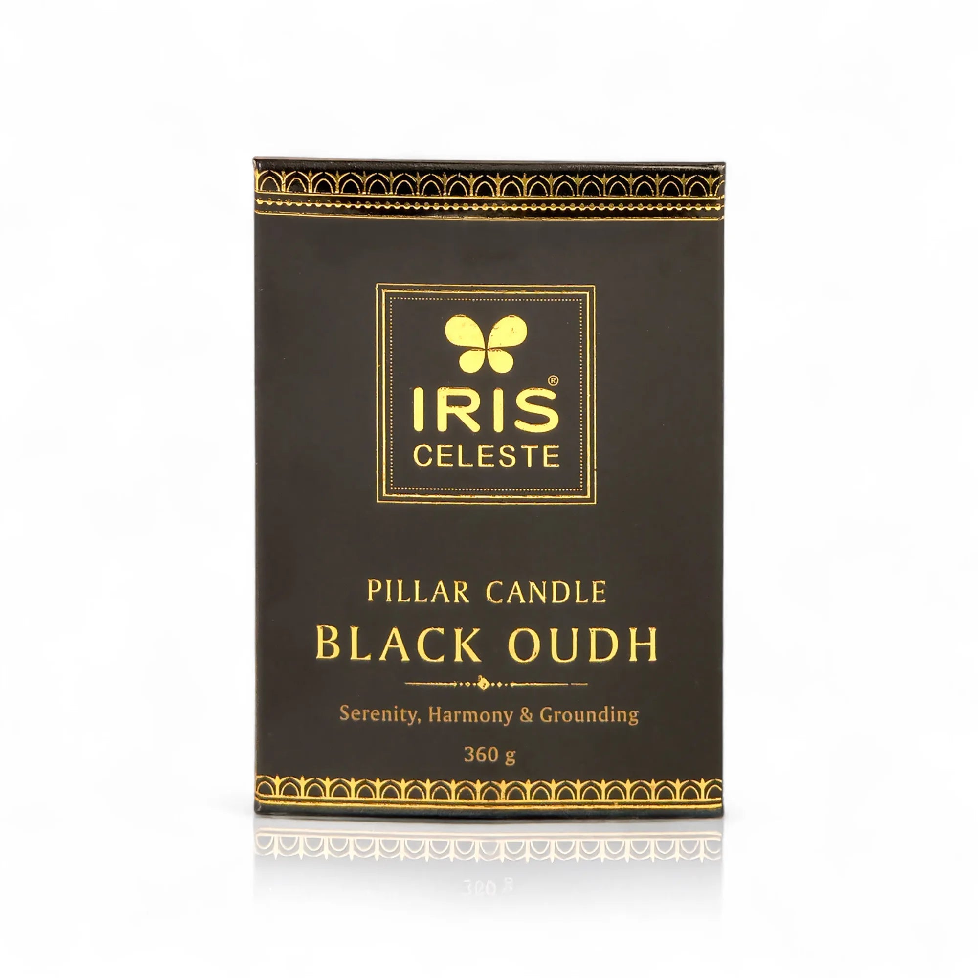 IRIS Celeste Black Oudh Scented Premium Pillar Candle | Small