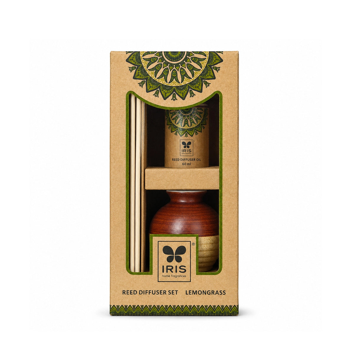 Lemongrass Ceramic Aroma Reed Diffuser Set | Ethnic Packaging | 60ml