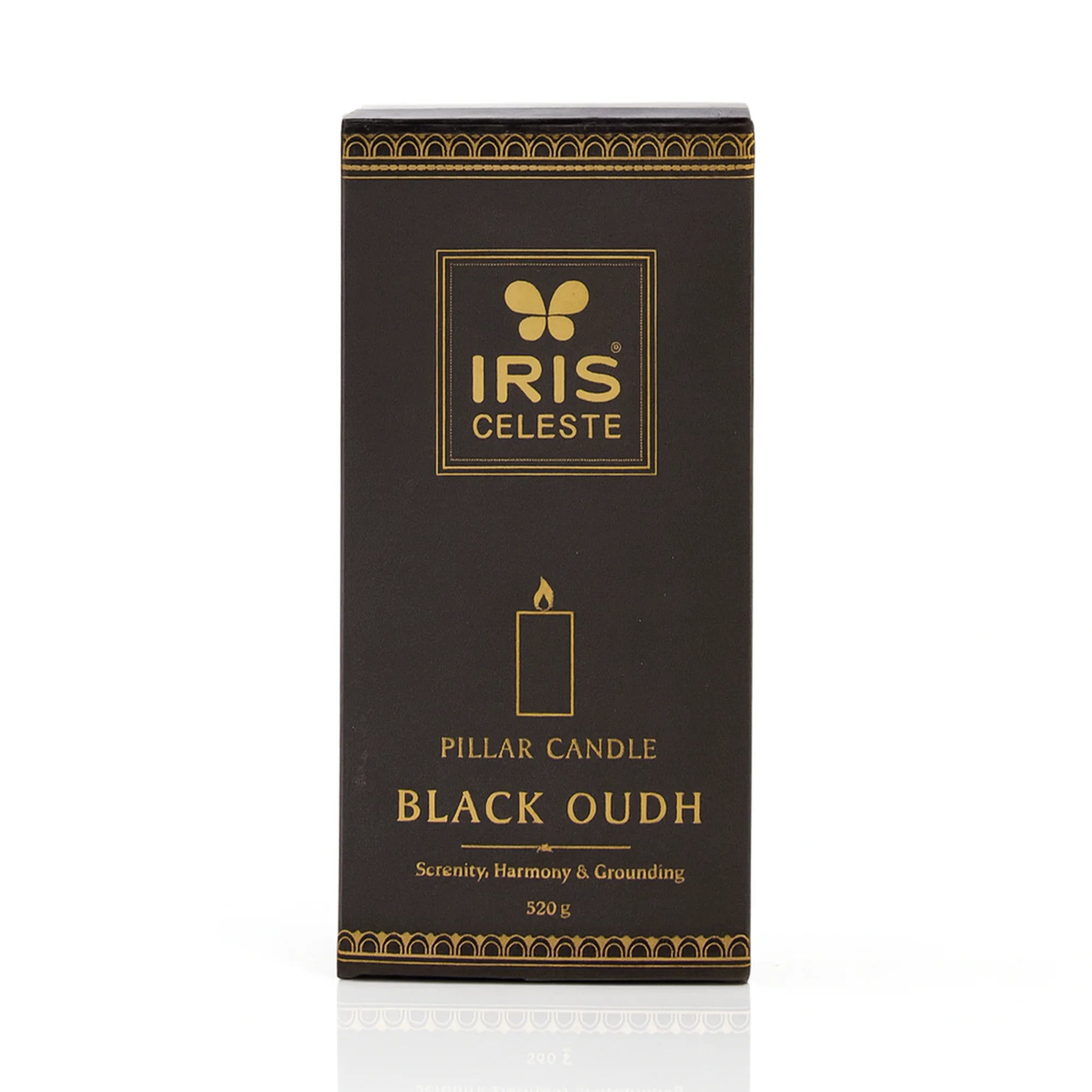 IRIS Celeste Black Oudh Scented Premium Pillar Candle | Large