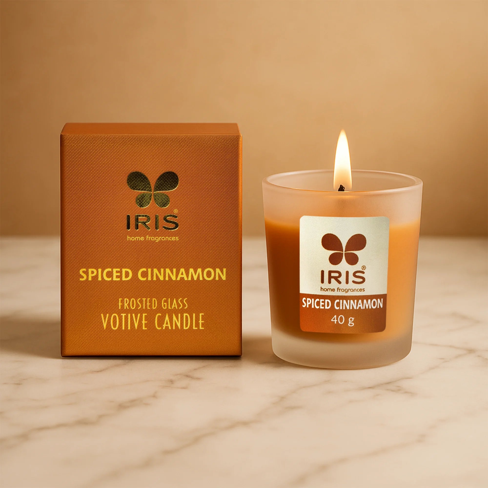 IRIS Spiced Cinnamon Frosted Shot glass scented candle