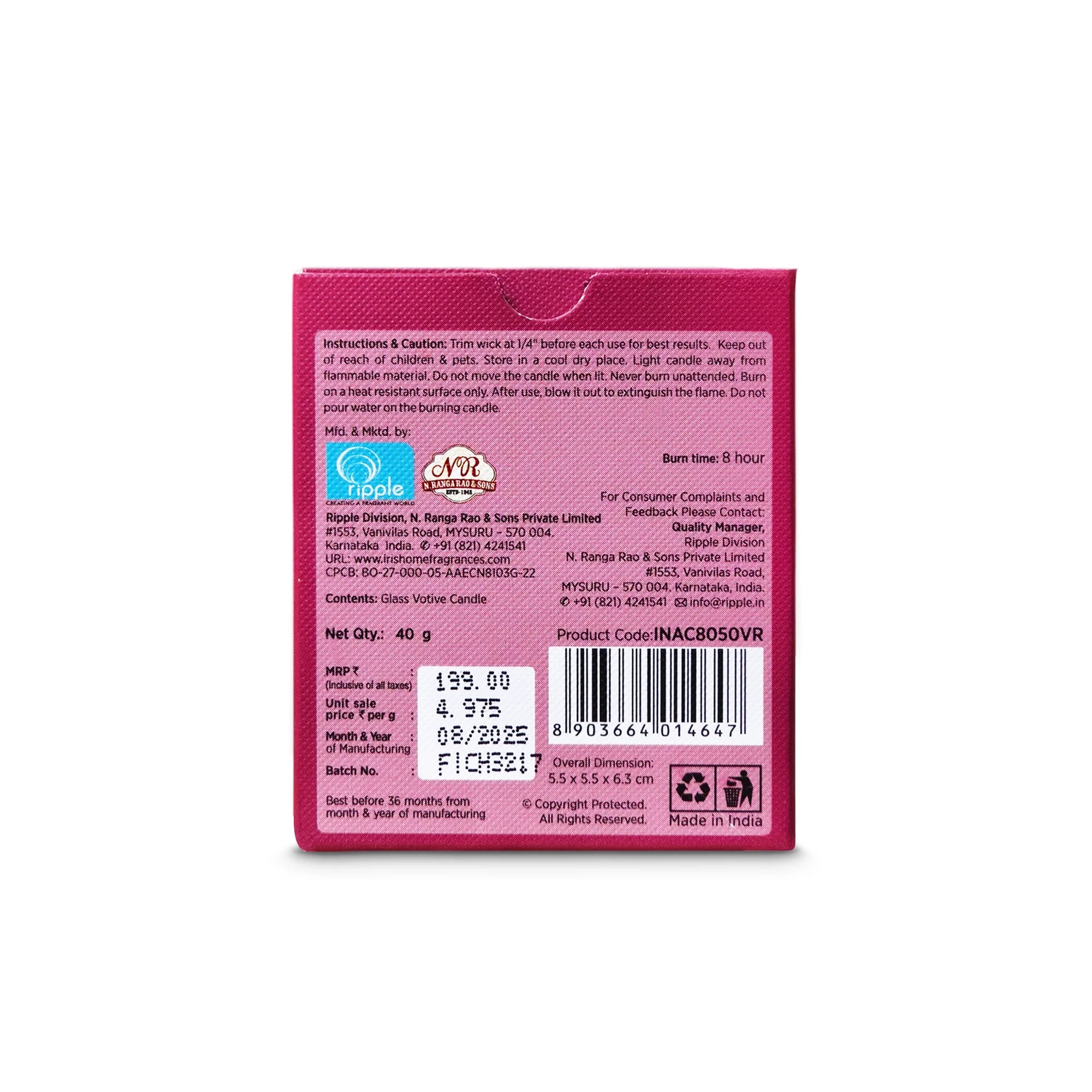 IRIS Velvety Rose Frosted Shot glass scented candle