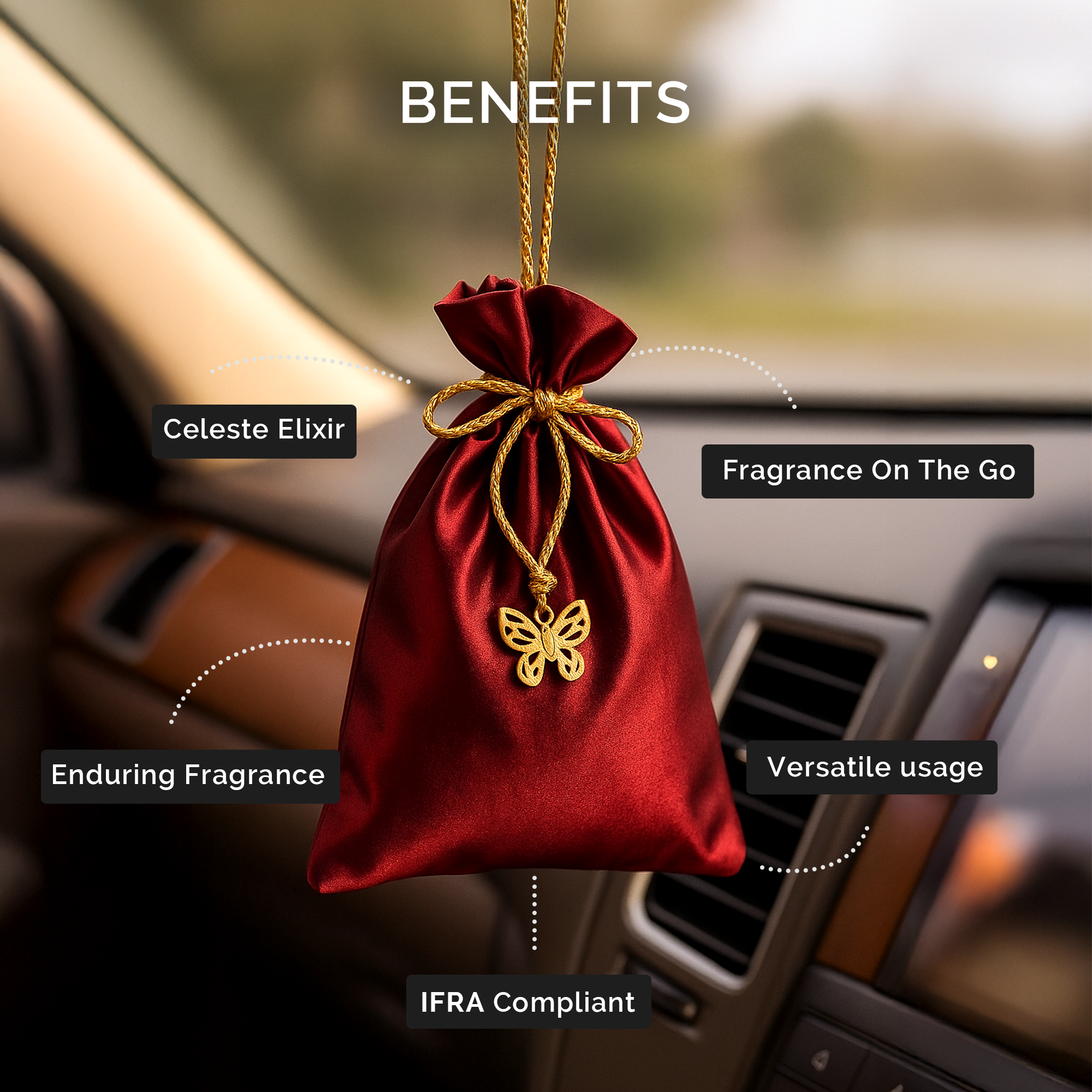 IRIS Celeste Rose Gold Fragrance Pouch for Car, Wardrobe & Closets | Eva Beads