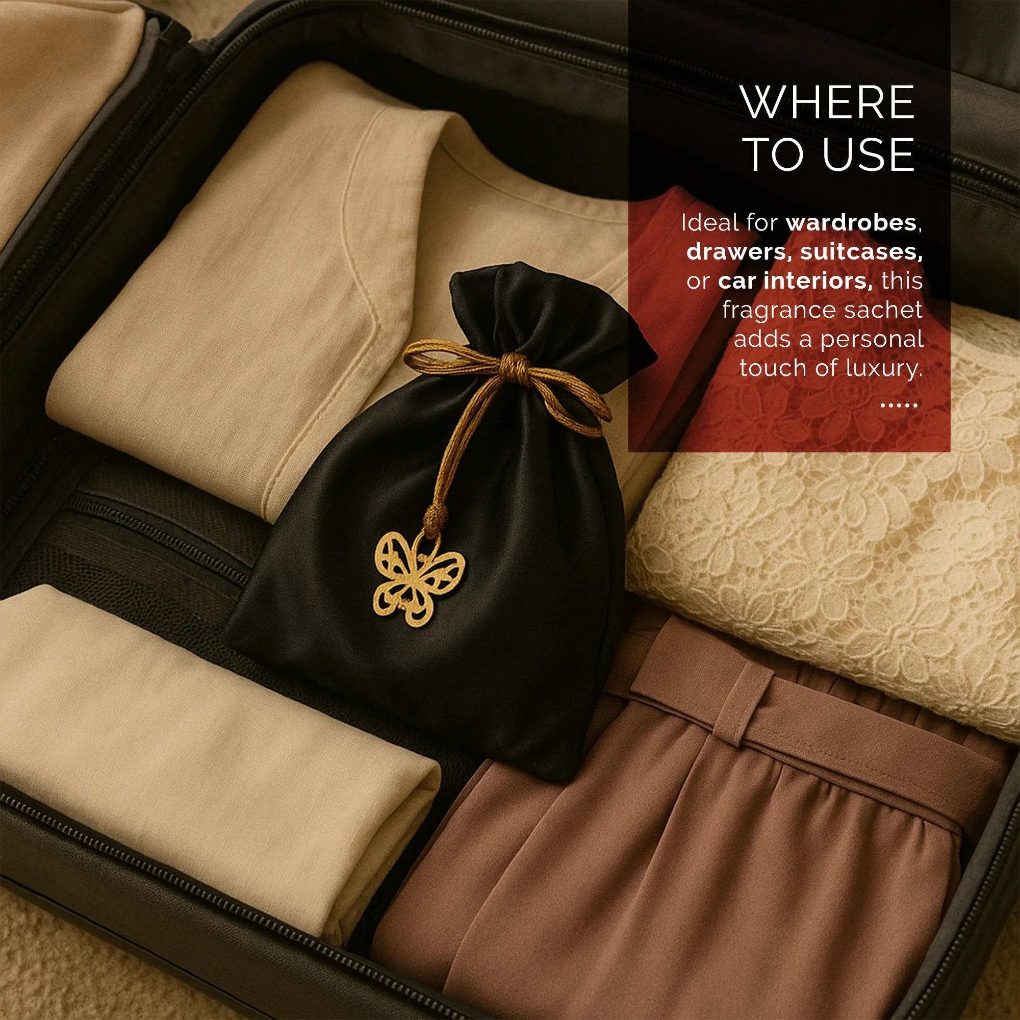 IRIS Celeste Black Oudh Fragrance Pouch for Car, Wardrobe & Closets | Eva Beads