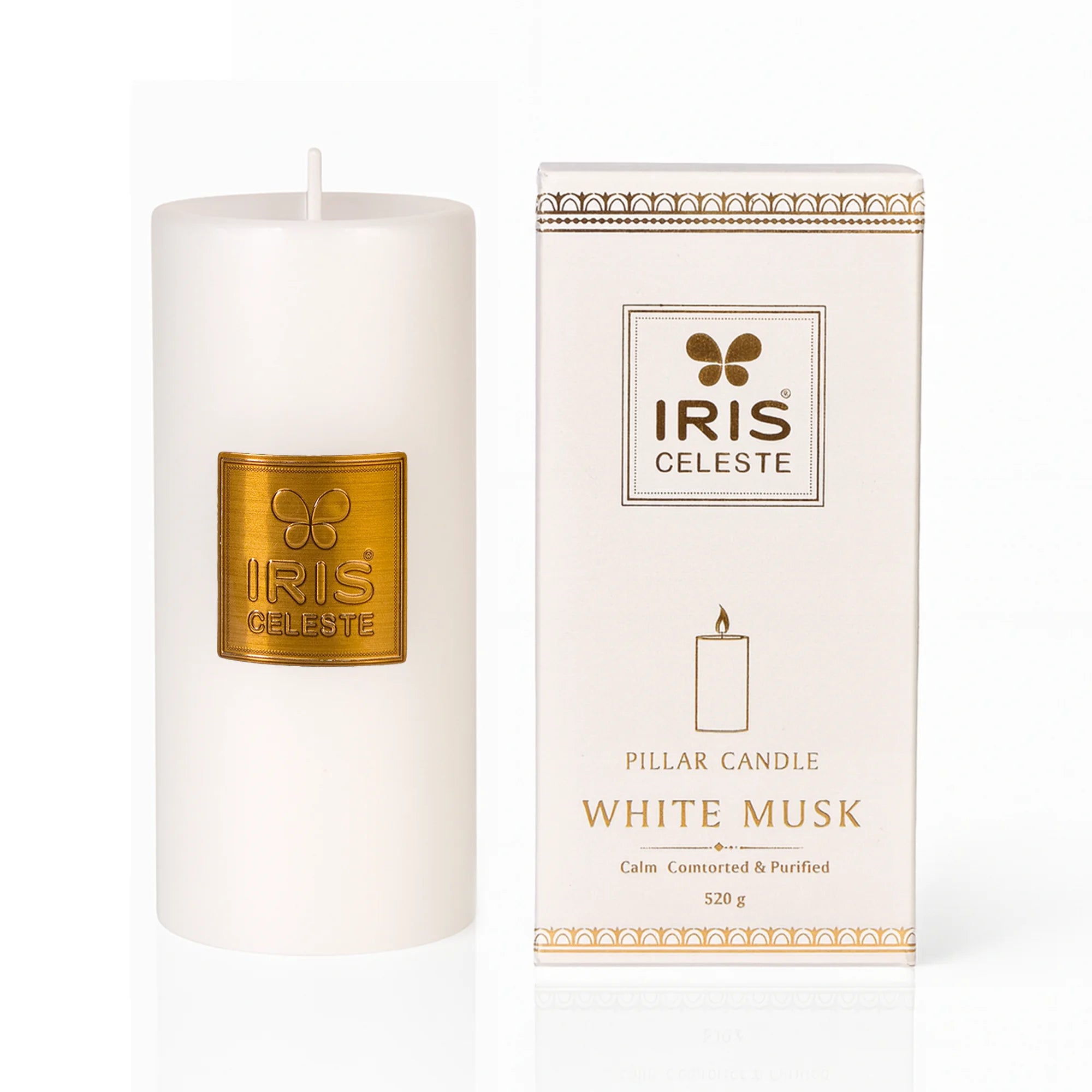 IRIS Celeste White Musk Scented Premium Pillar Candle | Large