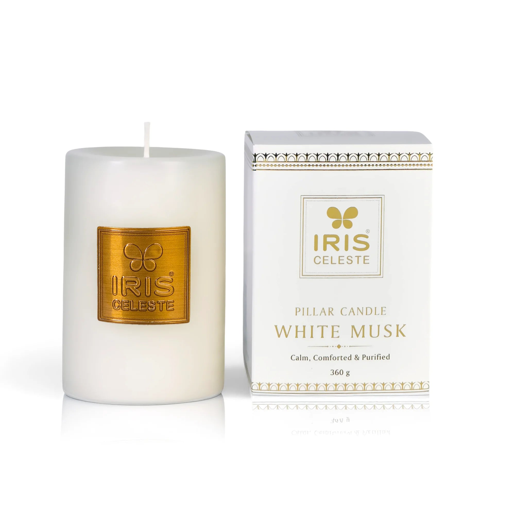 IRIS Celeste White Musk Scented Premium Pillar Candle | Small