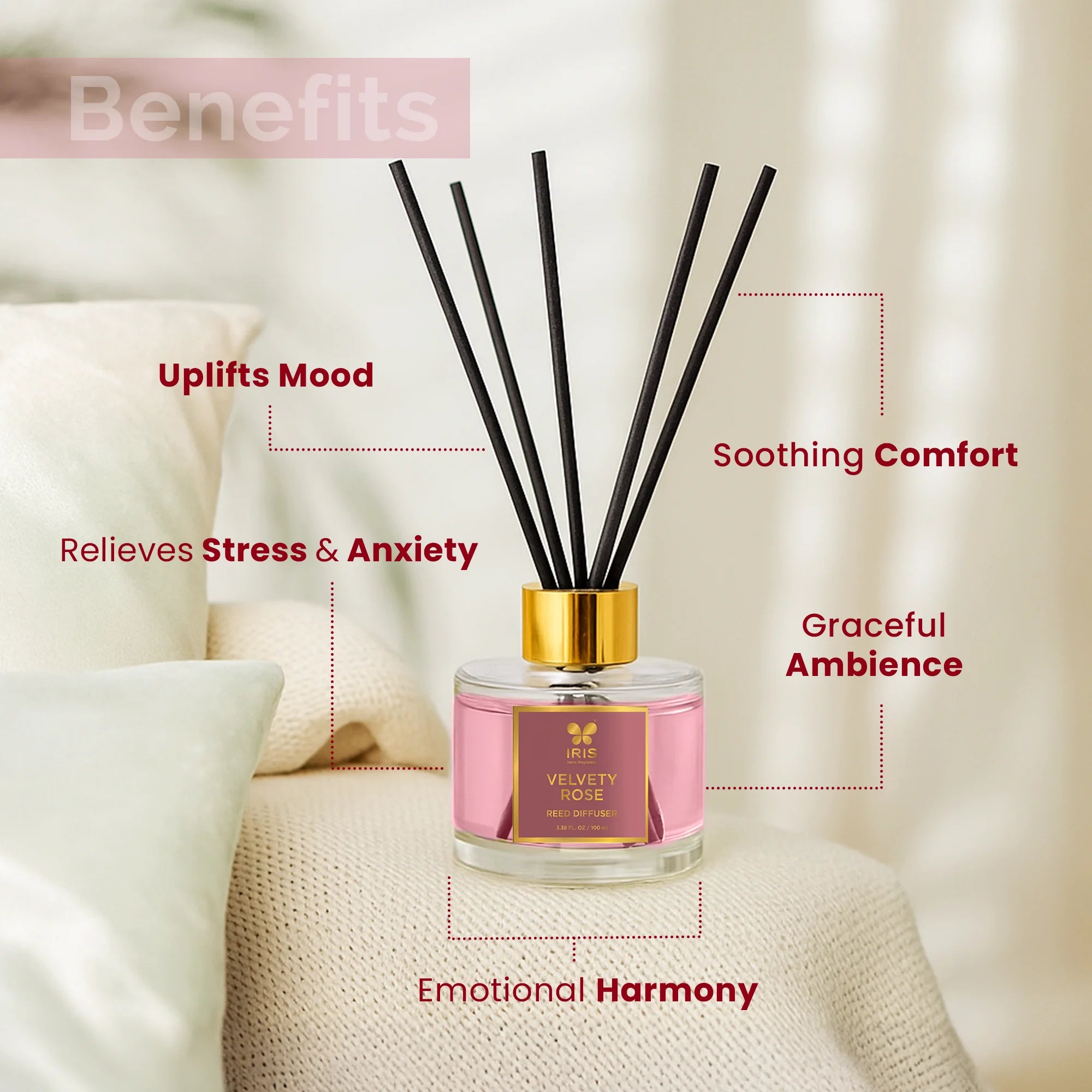 IRIS Velvety Rose Aroma Reed Diffuser Set