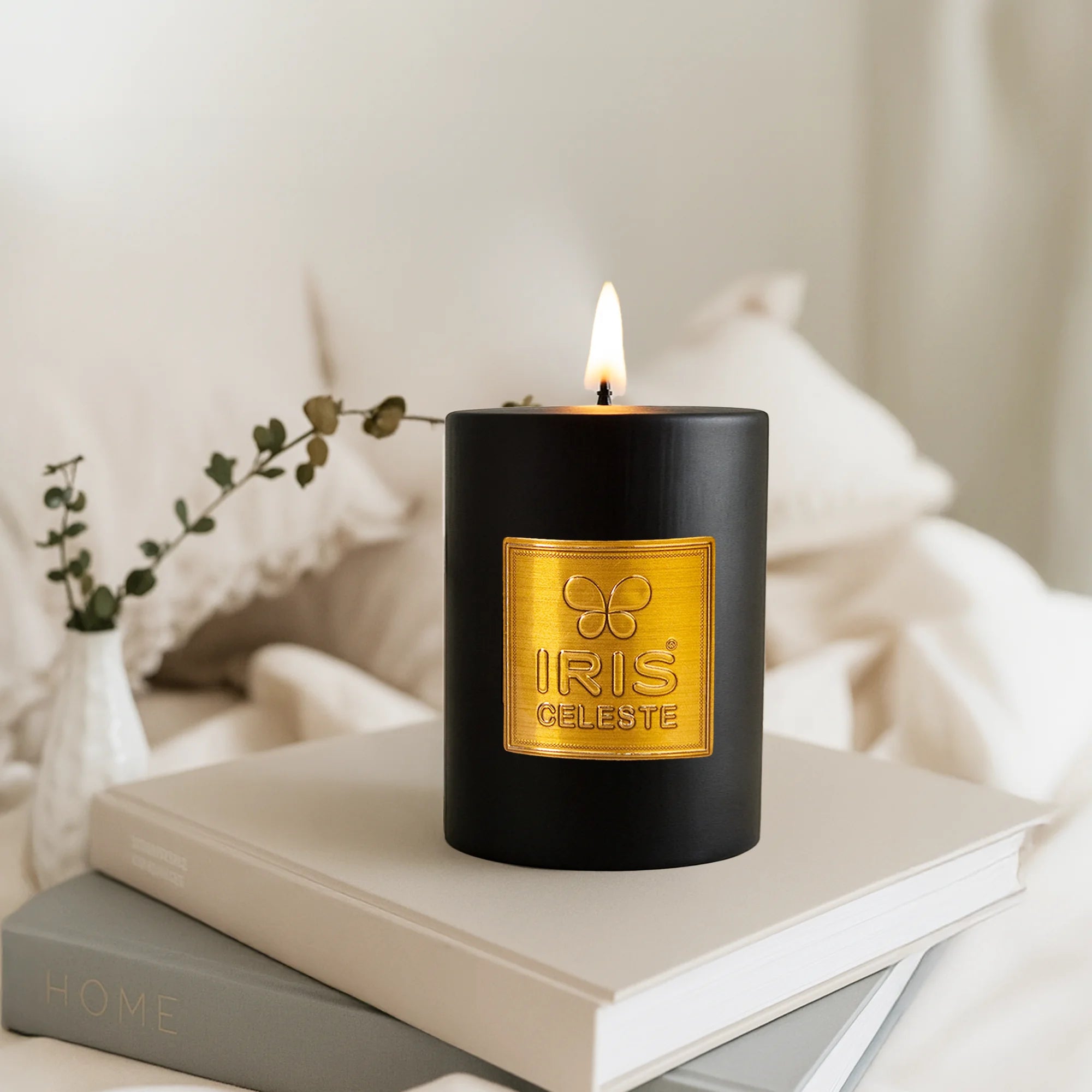 IRIS Celeste Black Oudh Scented Premium Pillar Candle | Small