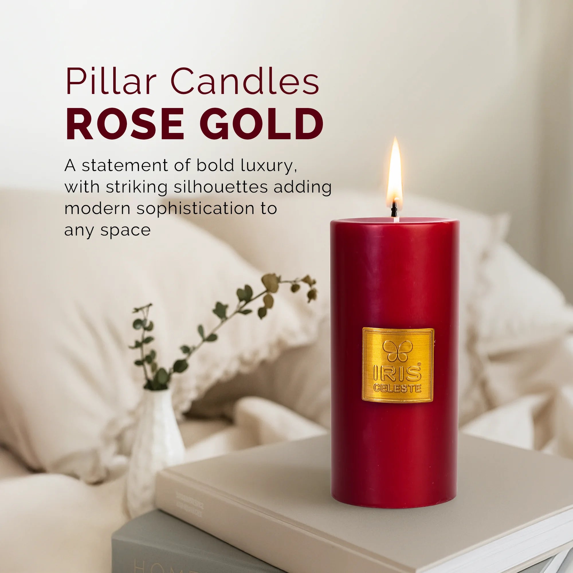 IRIS Celeste Rose Gold Scented Premium Pillar Candle | Large