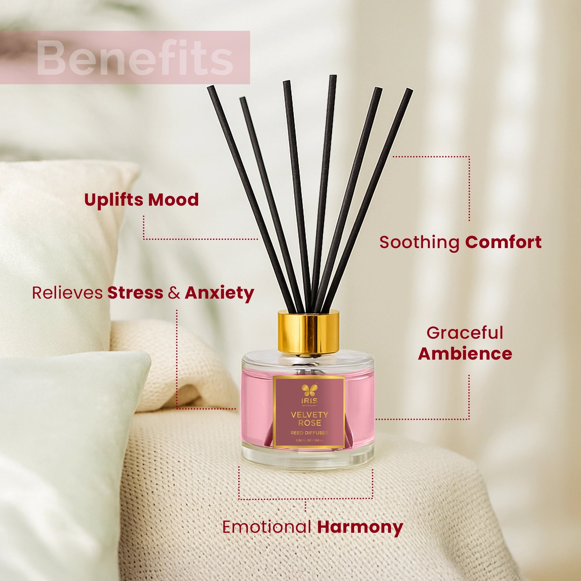 IRIS Velvety Rose Aroma Reed Diffuser Set