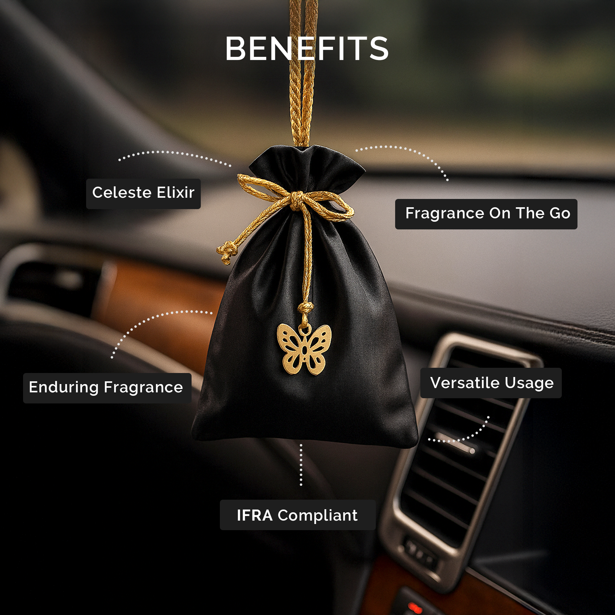 IRIS Celeste Black Oudh Fragrance Pouch for Car, Wardrobe & Closets | Eva Beads