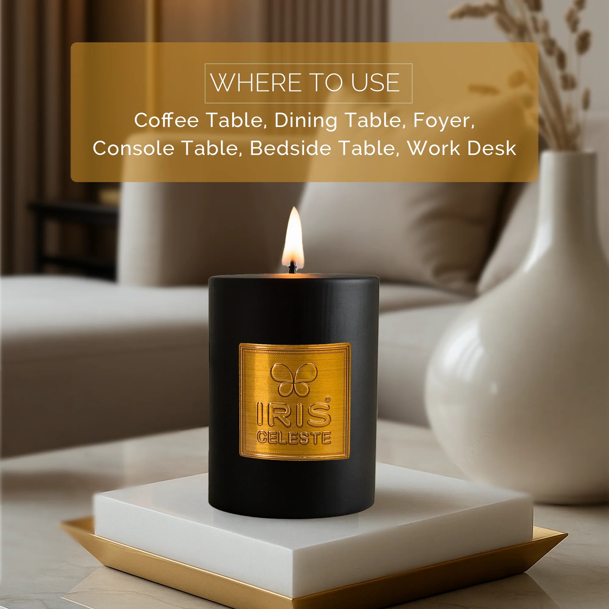 IRIS Celeste Black Oudh Scented Premium Pillar Candle | Small