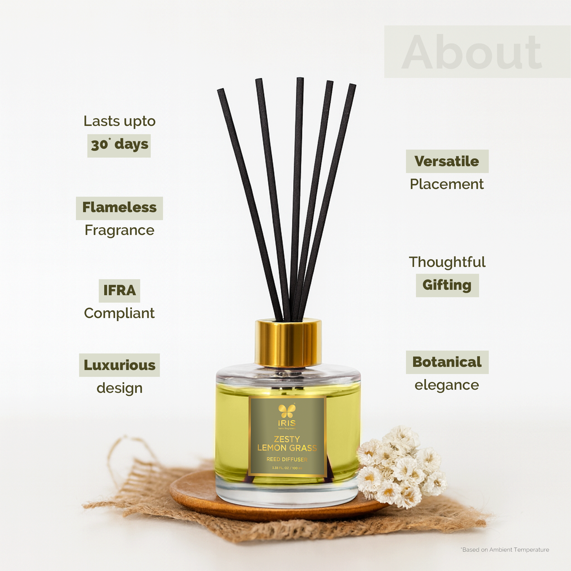IRIS Zesty Lemongrass Aroma Reed Diffuser Set