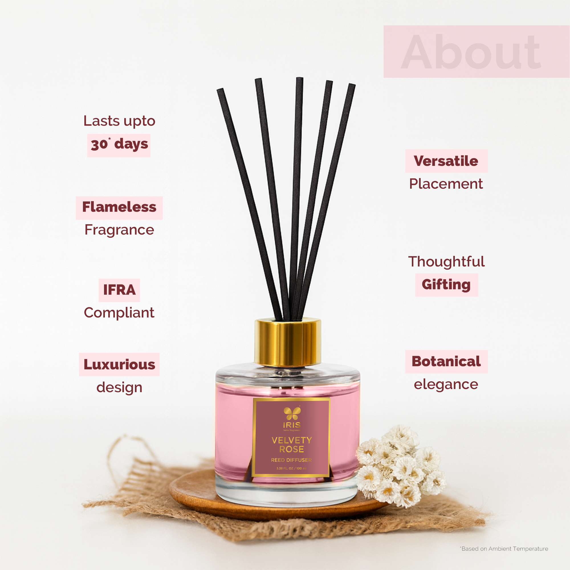 IRIS Velvety Rose Aroma Reed Diffuser Set