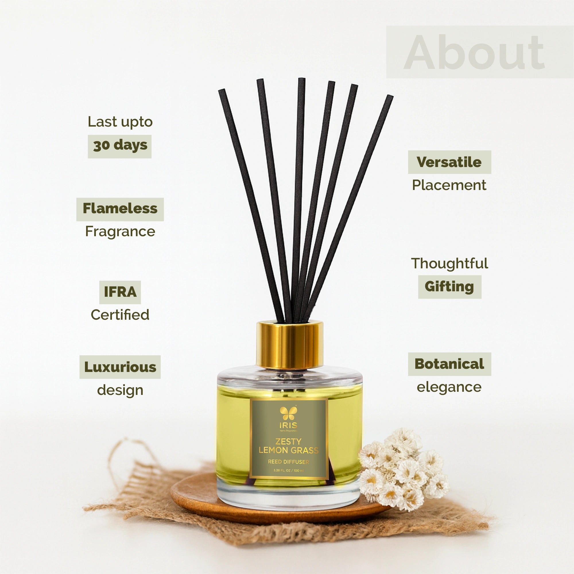 IRIS Zesty Lemongrass Aroma Reed Diffuser Set