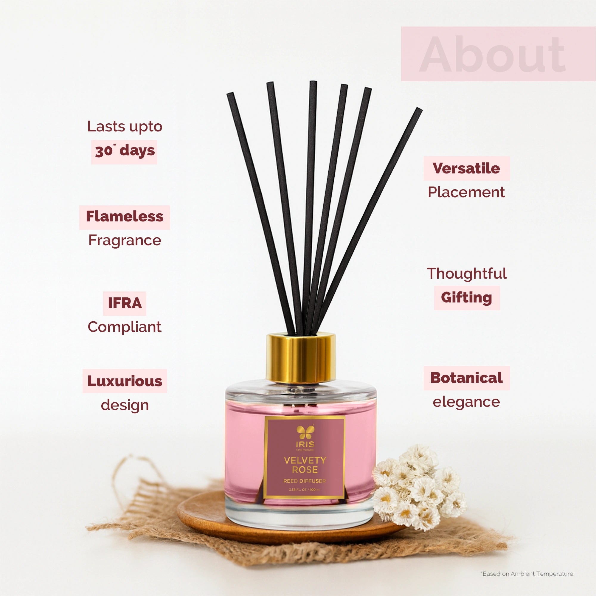 IRIS Velvety Rose Aroma Reed Diffuser Set