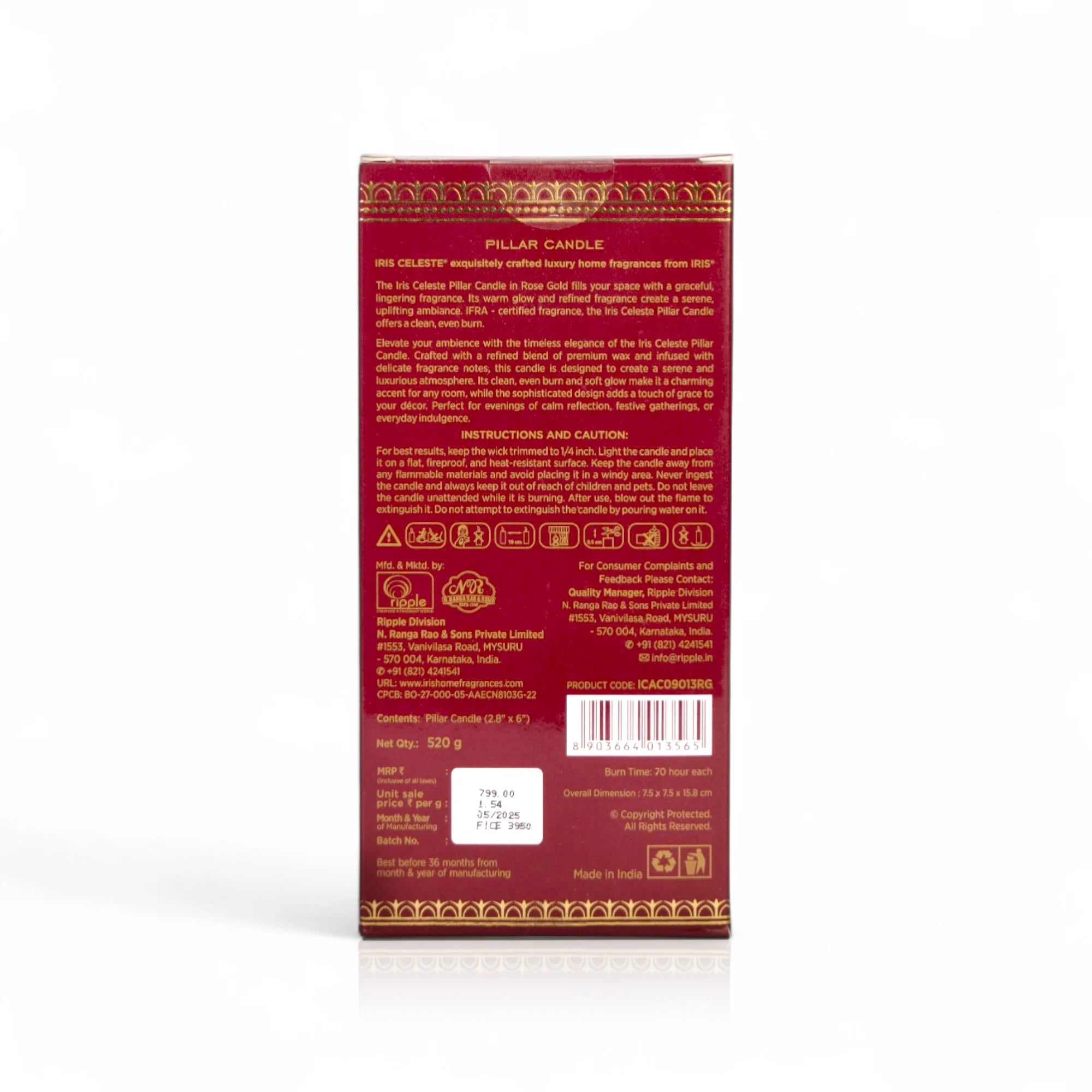 IRIS Celeste Rose Gold Scented Premium Pillar Candle | Large