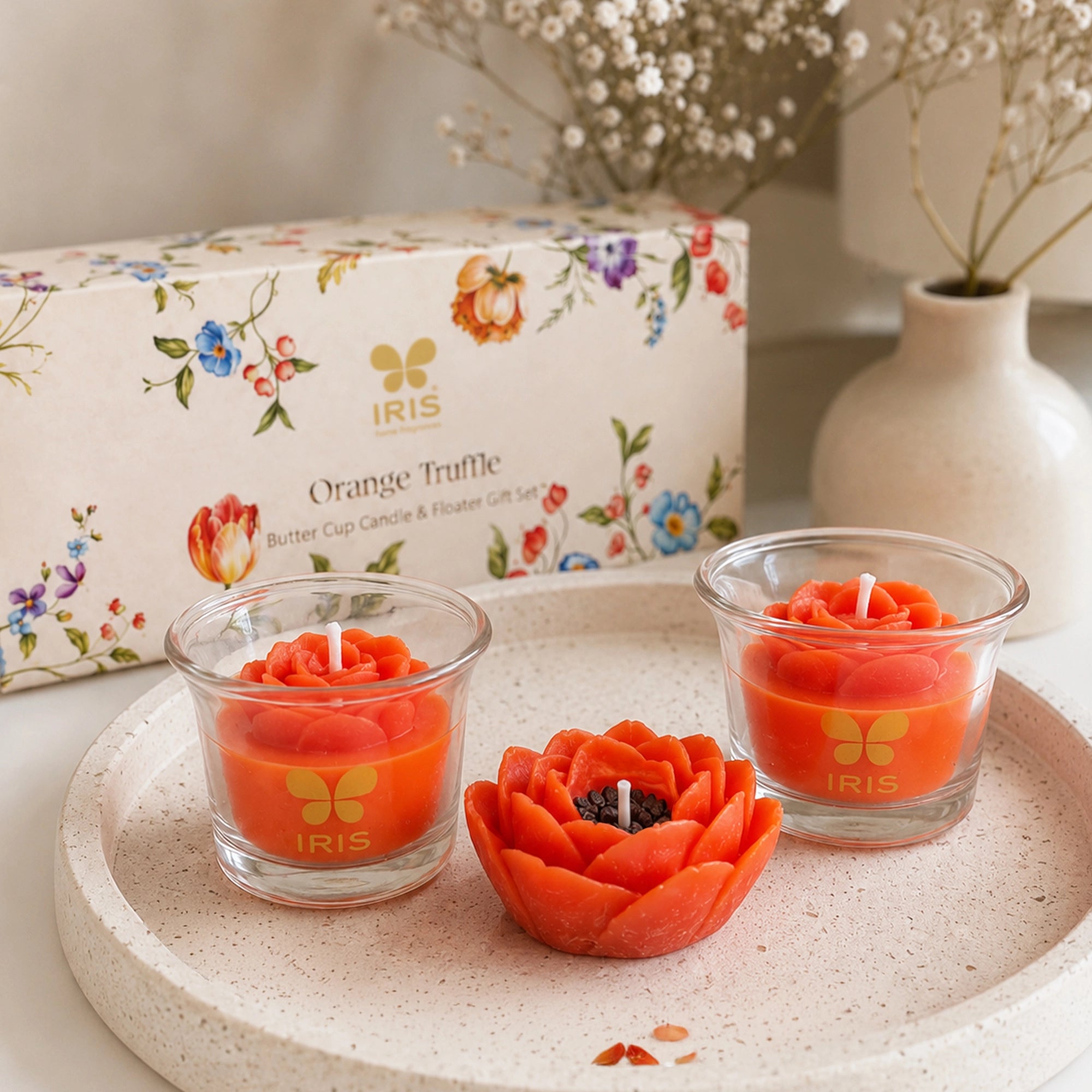 Butter Cup & Floating Scented Candle Gift Set | Orange Truffle - A Luscious & Indulgent Aroma