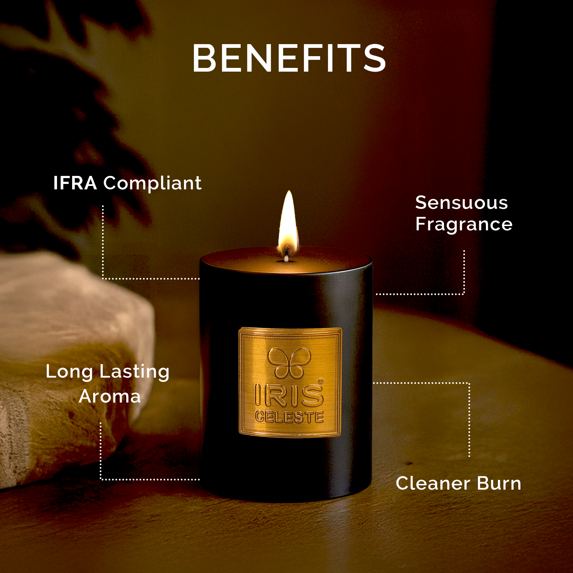 IRIS Celeste Black Oudh Scented Premium Pillar Candle | Small