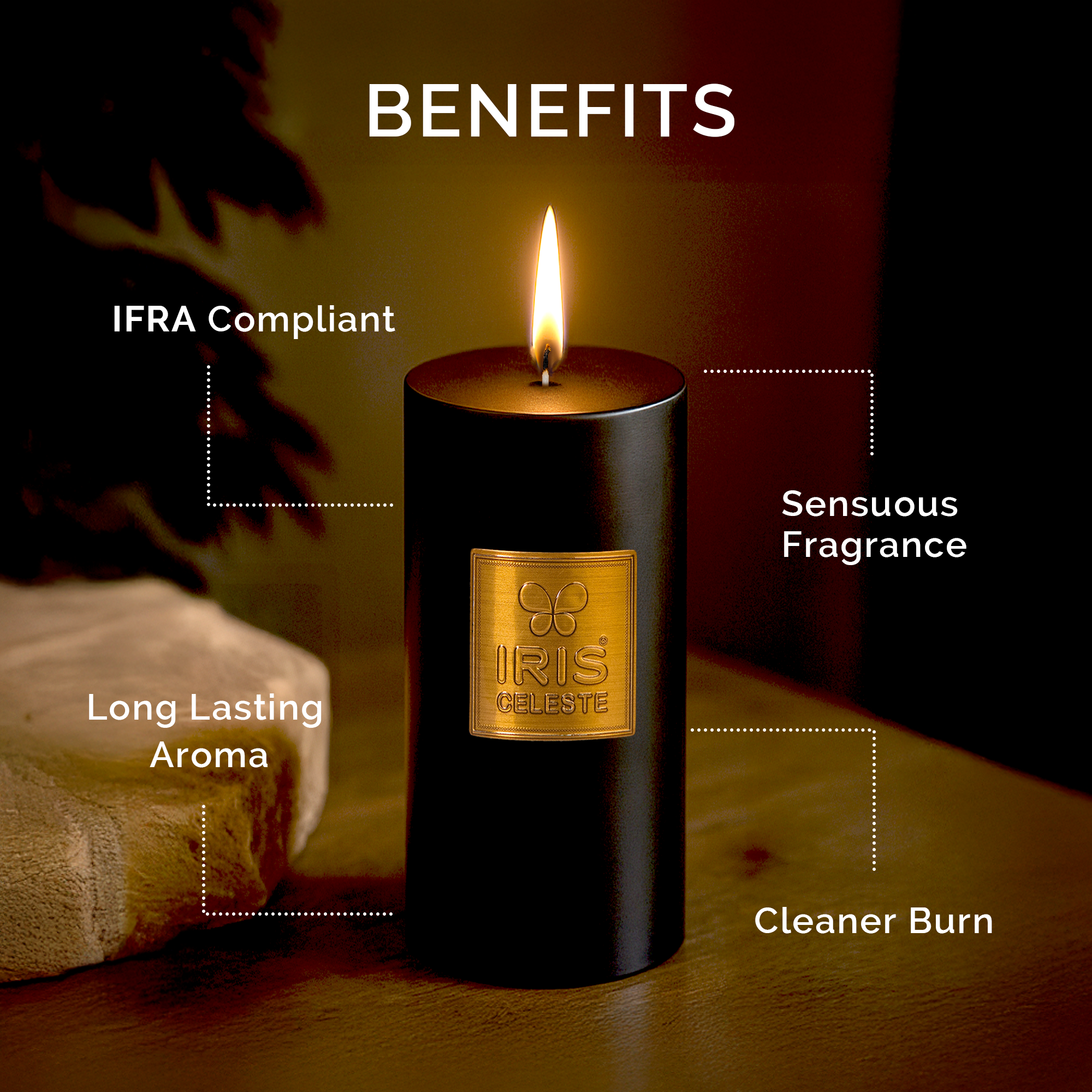 IRIS Celeste Black Oudh Scented Premium Pillar Candle | Large