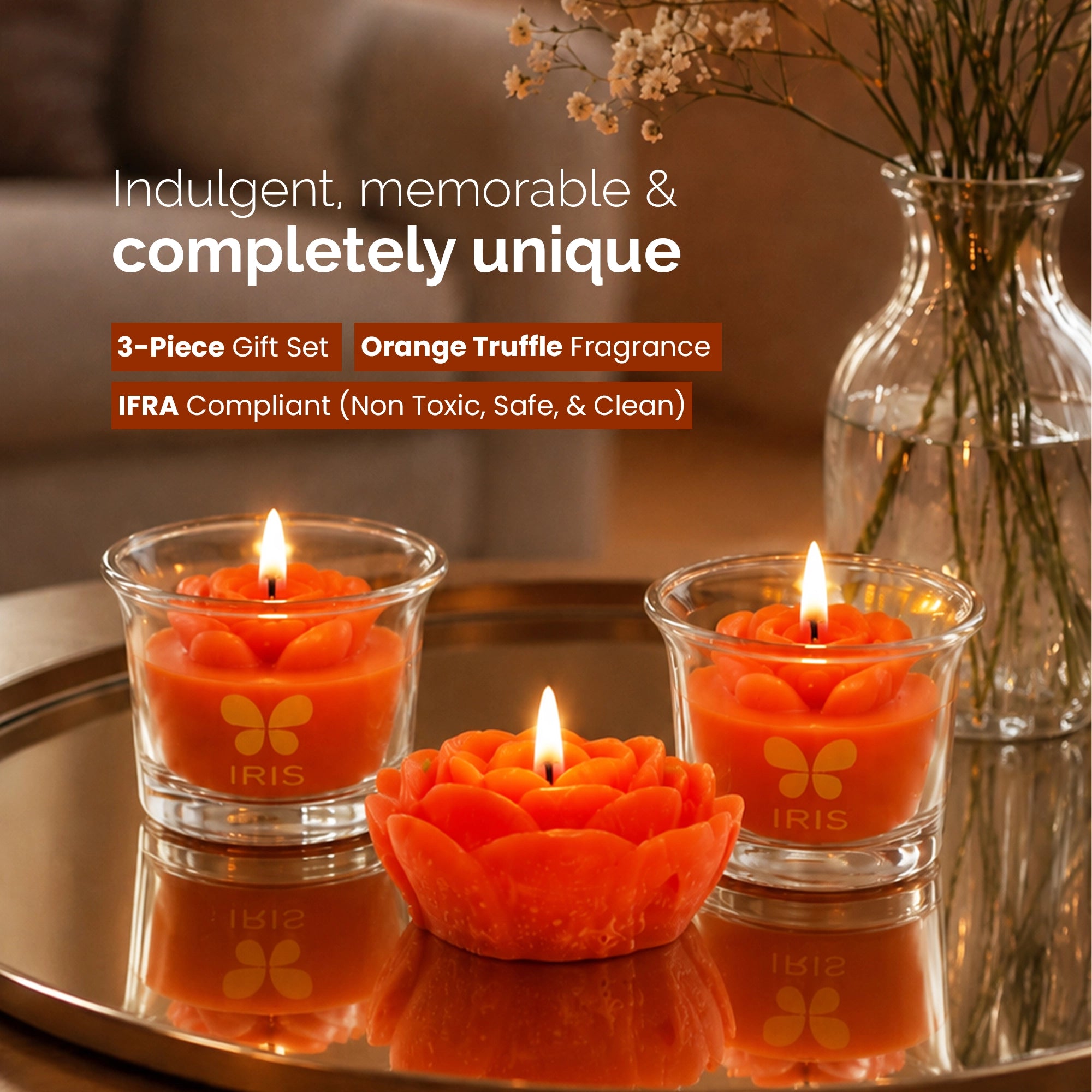 Butter Cup & Floating Scented Candle Gift Set | Orange Truffle - A Luscious & Indulgent Aroma