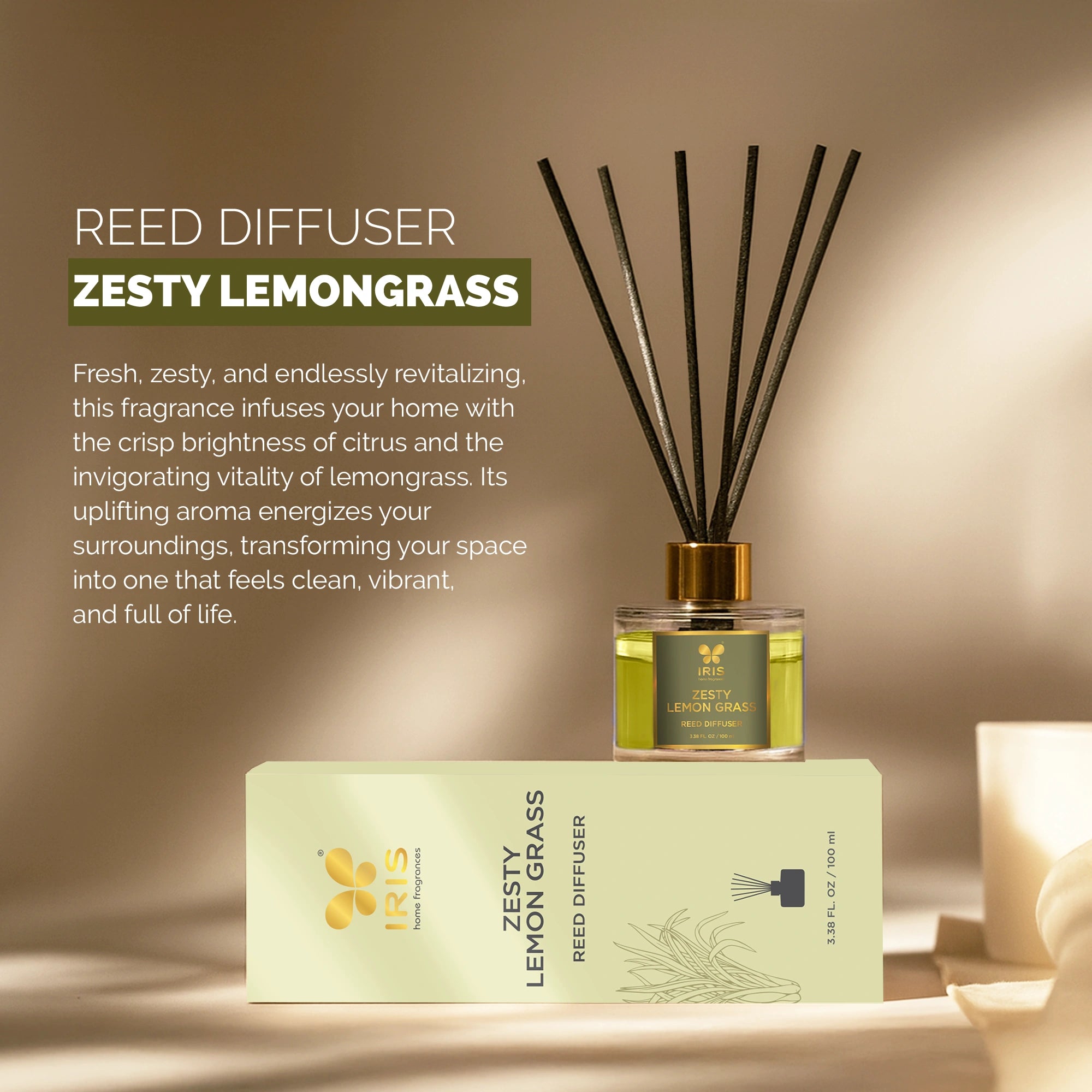 IRIS Zesty Lemongrass Aroma Reed Diffuser Set