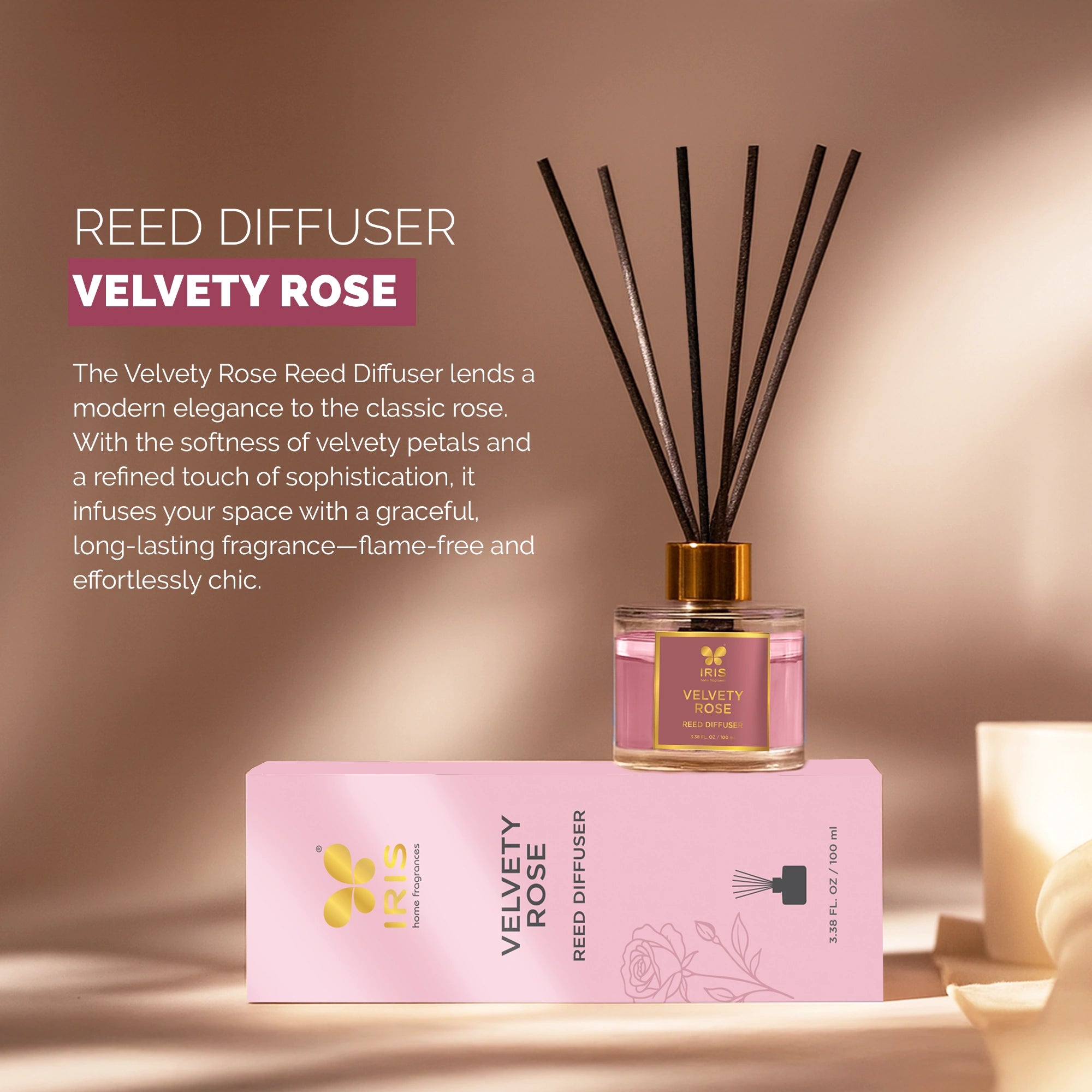 IRIS Velvety Rose Aroma Reed Diffuser Set
