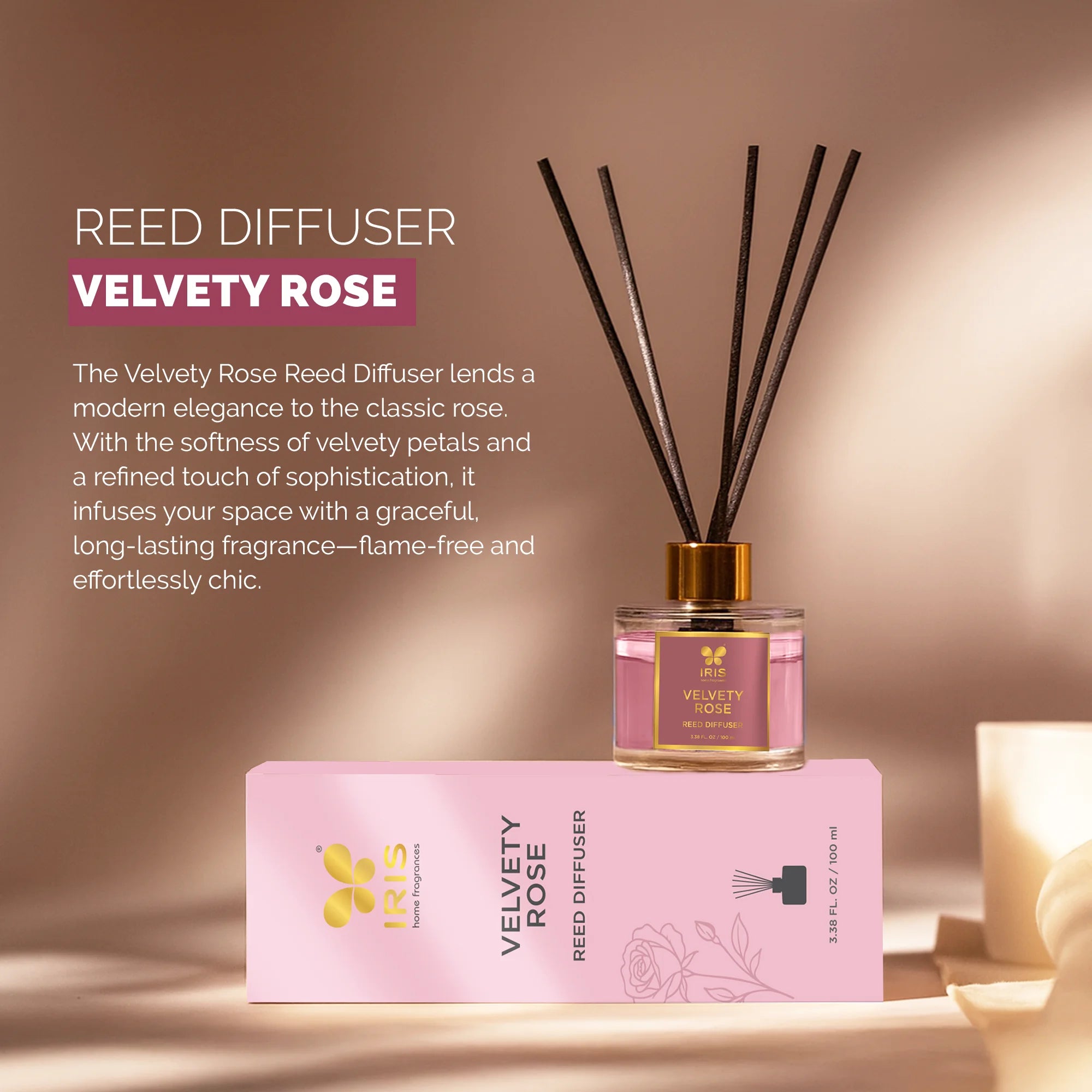 IRIS Velvety Rose Aroma Reed Diffuser Set