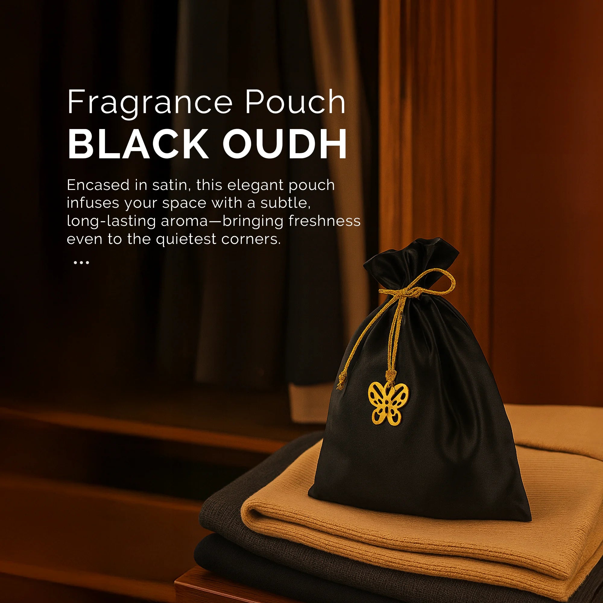IRIS Celeste Black Oudh Fragrance Pouch for Car, Wardrobe & Closets | Eva Beads