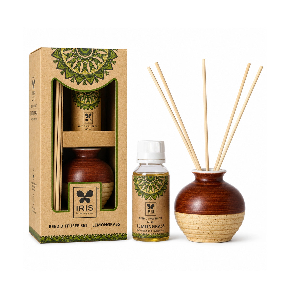 Lemongrass Ceramic Aroma Reed Diffuser Set | Ethnic Packaging | 60ml